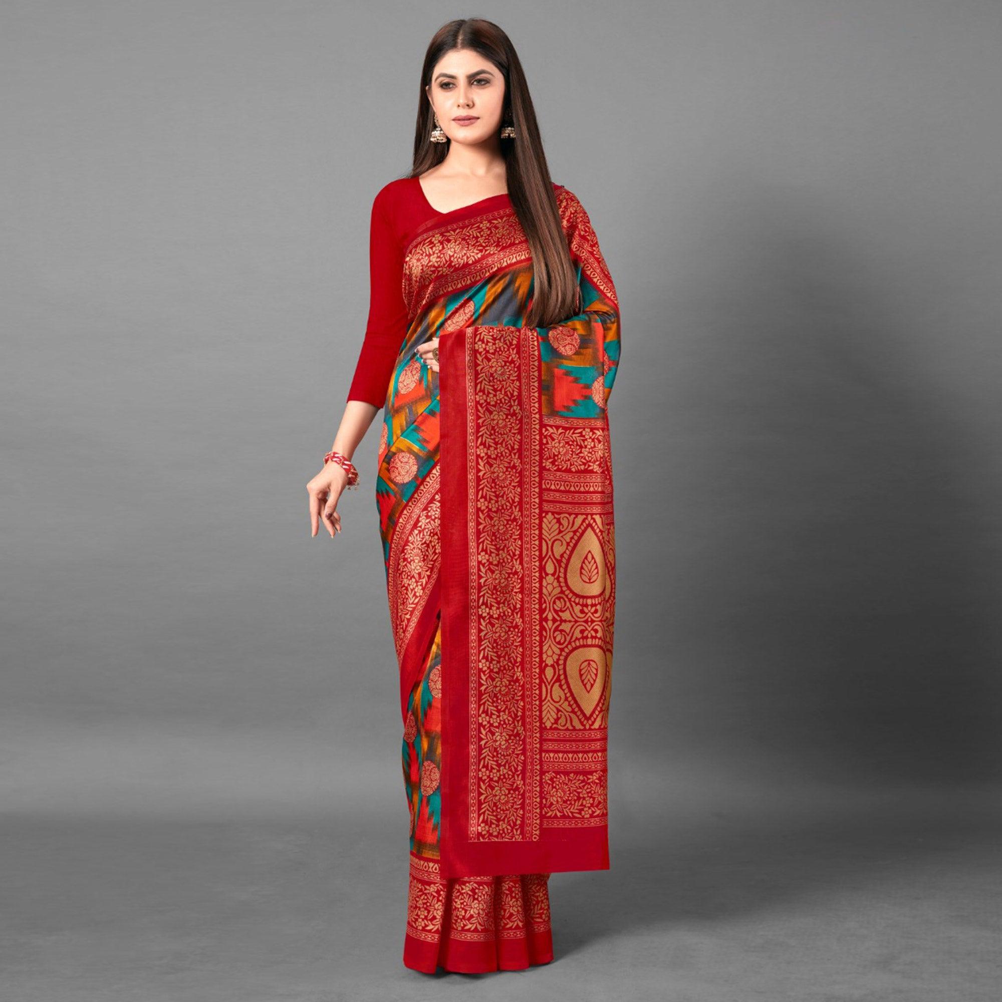 Peachmode Multicolor Casual Wear Geometric Art Silk Saree