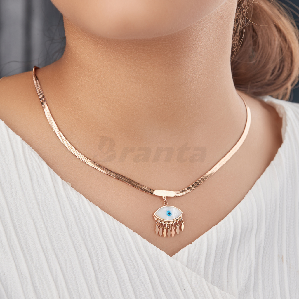 Branta Beautiful Evil Eye Pendant Snake Rose Gold Necklace For Women