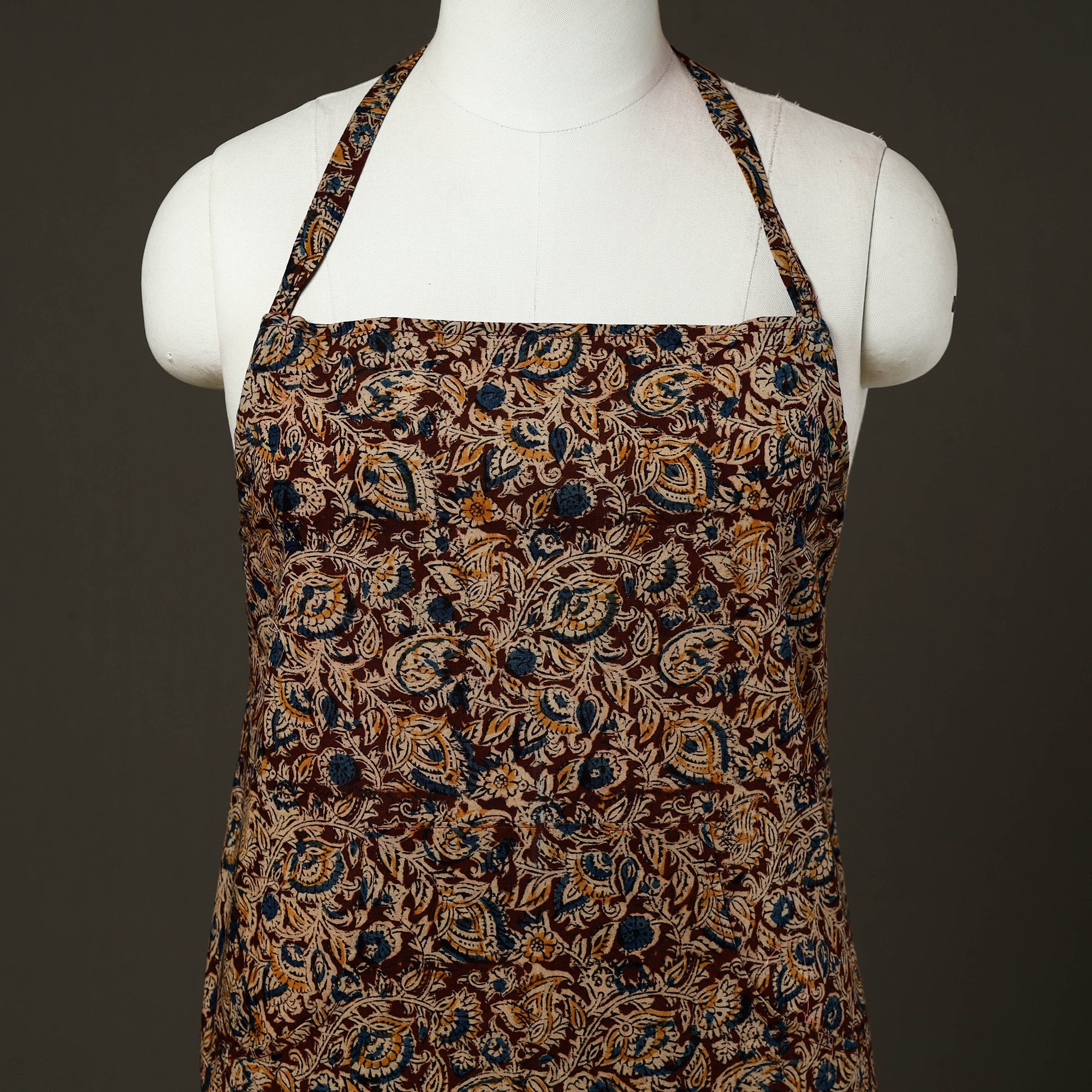 JALPARI Brown - Kalamkari Block Print Cotton Apron with Pocket 62 - view 3