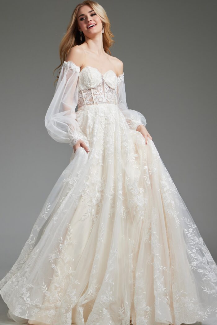 Jovani JB220004 Bridal Gown Long Puff Wedding Dress - view 3