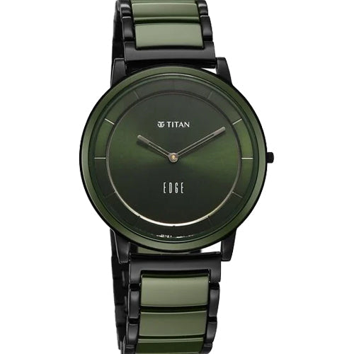Titan Edge Melange Slim Steel & Ceramic Strap Green Dial Analog Watch For Men 41mm 1878KD05 - view 2