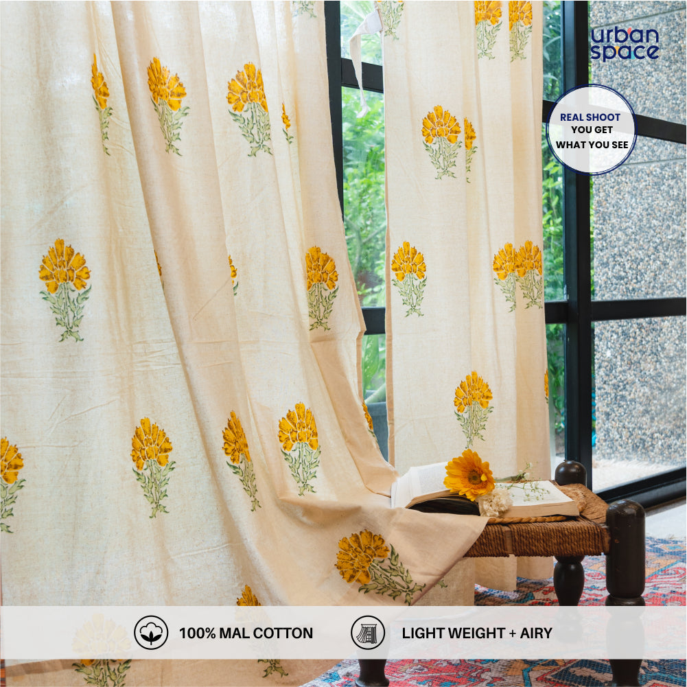 Urban Space -Home Furnishing Store 100% Cotton Room Darkening Curtains, Pack of 2 - Marigold Yellow - view 2
