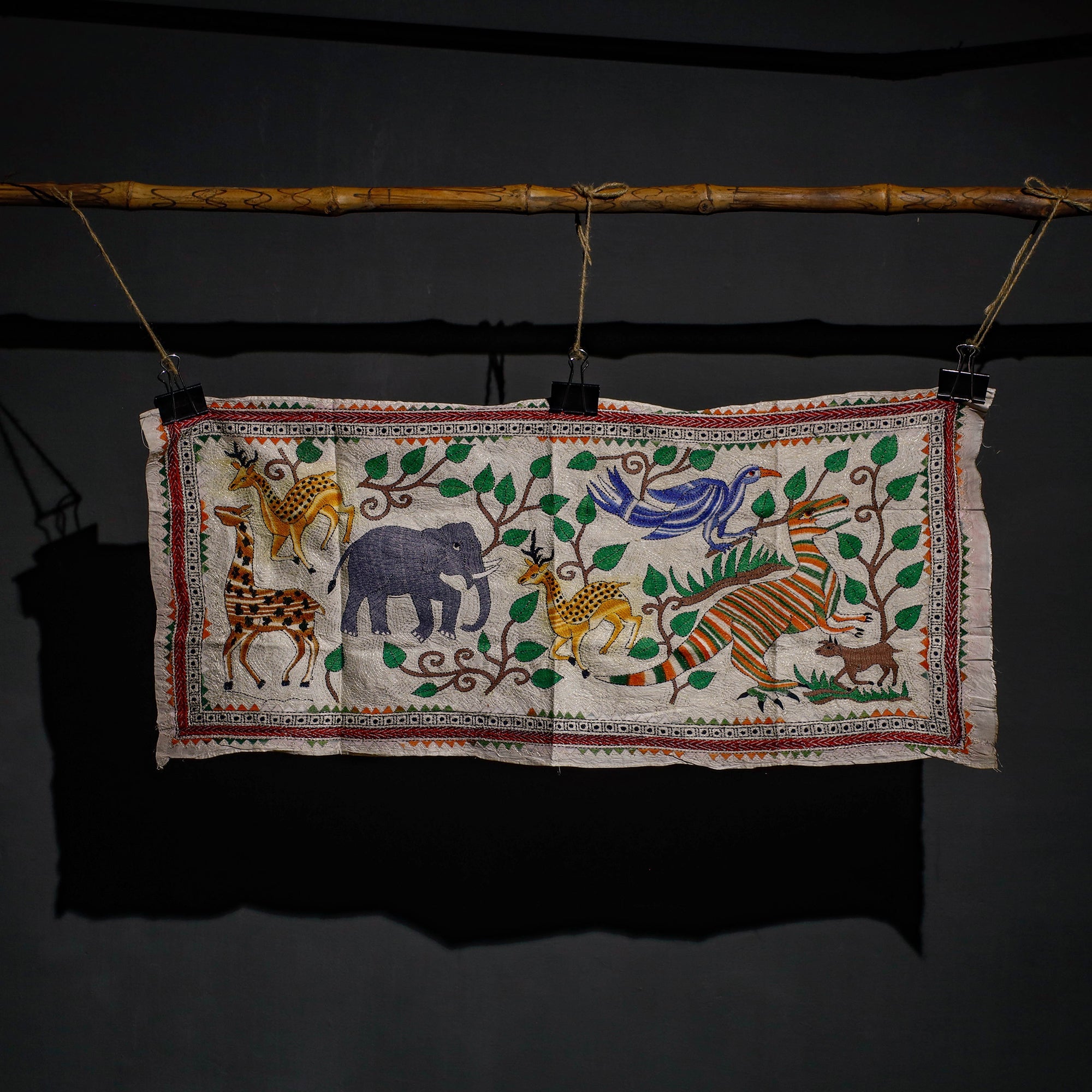 KHUSHBASH - HAPPY LOOM OF EAST Bengal Kantha Hand Embroidery Tussar Silk Wall Hanging (16 x 36 in) 27