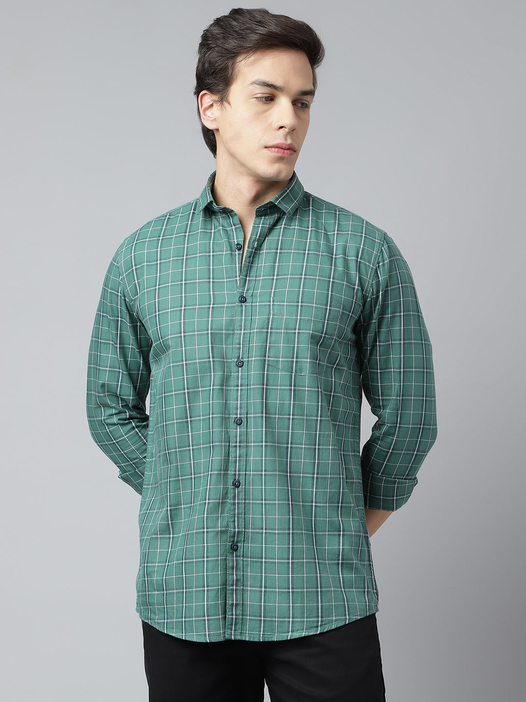 BlackTree Men Green Standard Fit Checkered Casual Shirt