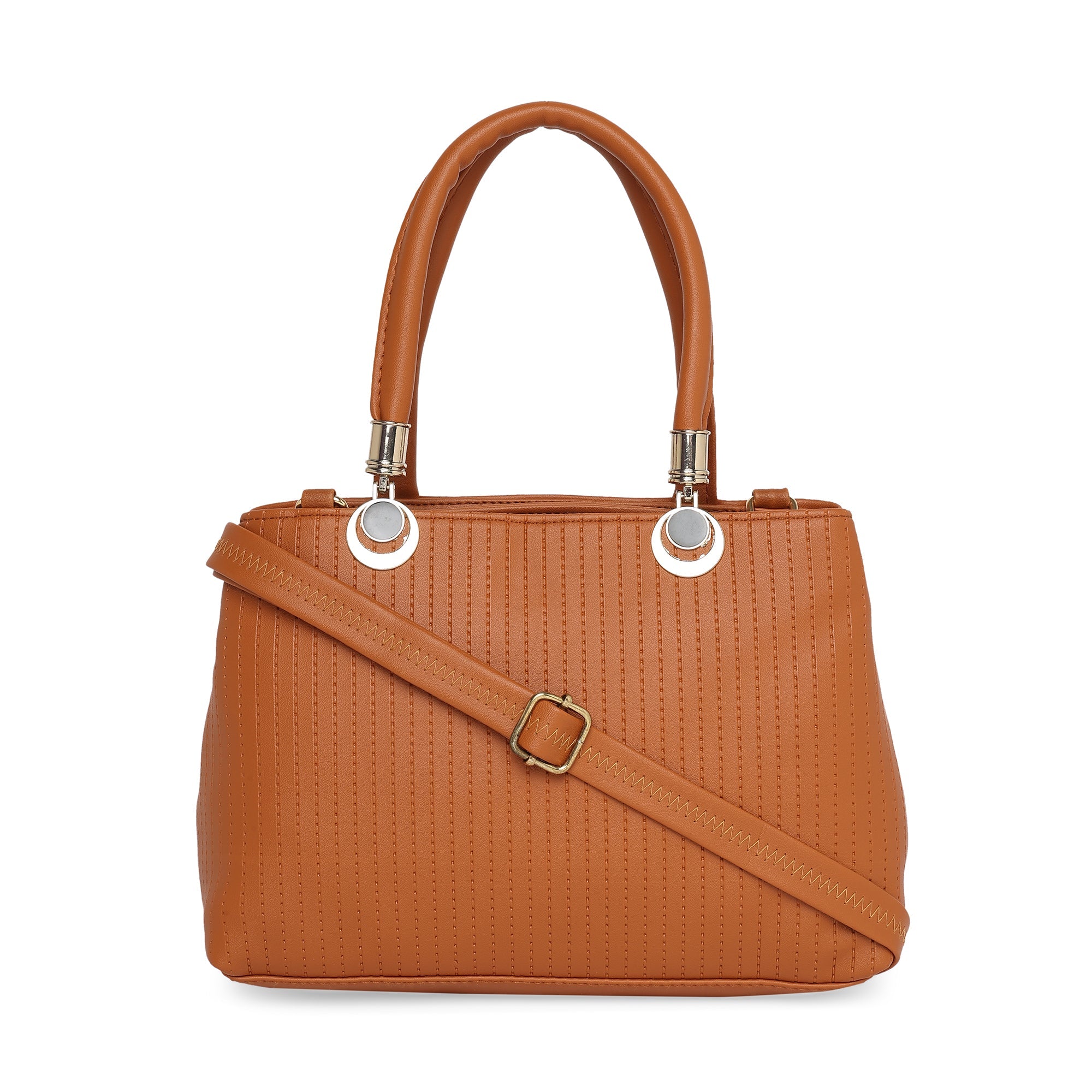 Peachmode Seller Brown Women Vegan Leather Handbag With Belt