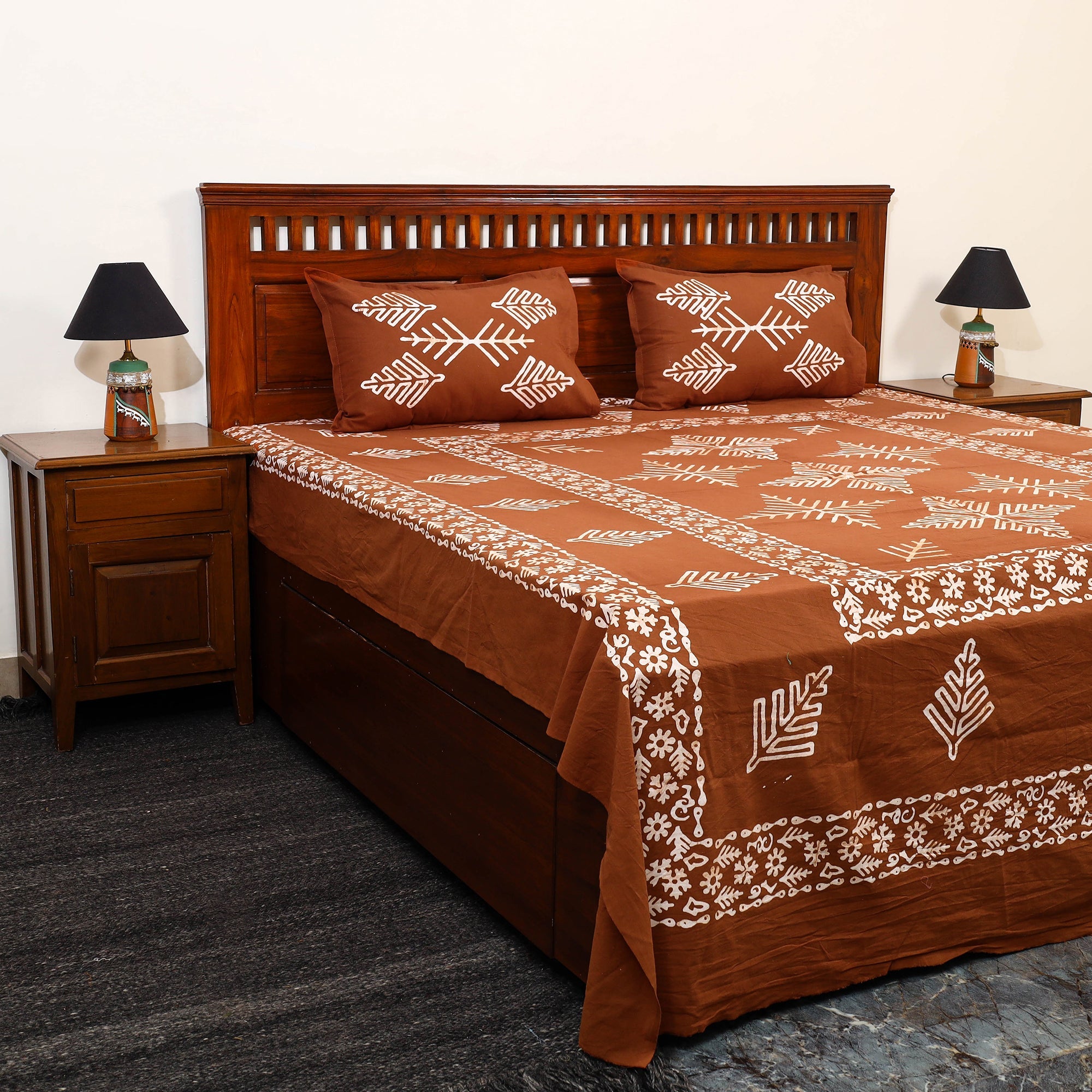 BATIK BY MD. SHARIFF Brown - Cotton Double Hand Batik Print Bed Sheet Set 35