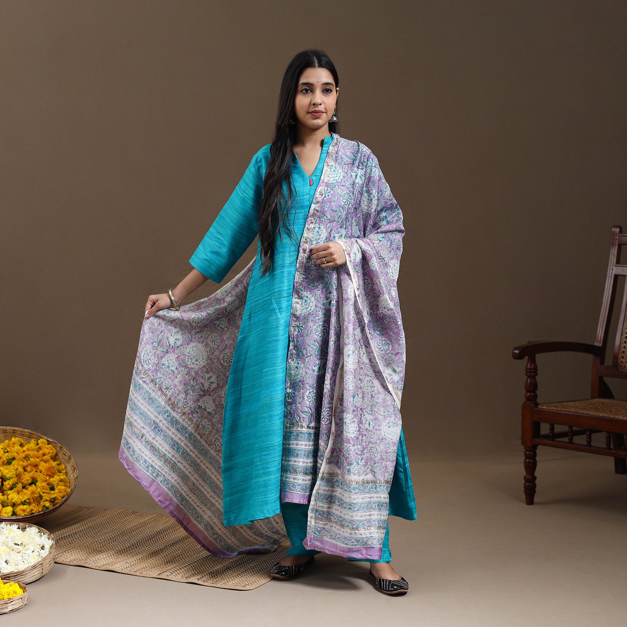 ITOKRI CASUALS Blue - Bhagalpuri Handloom Desi Tussar Silk Kurta Set 17