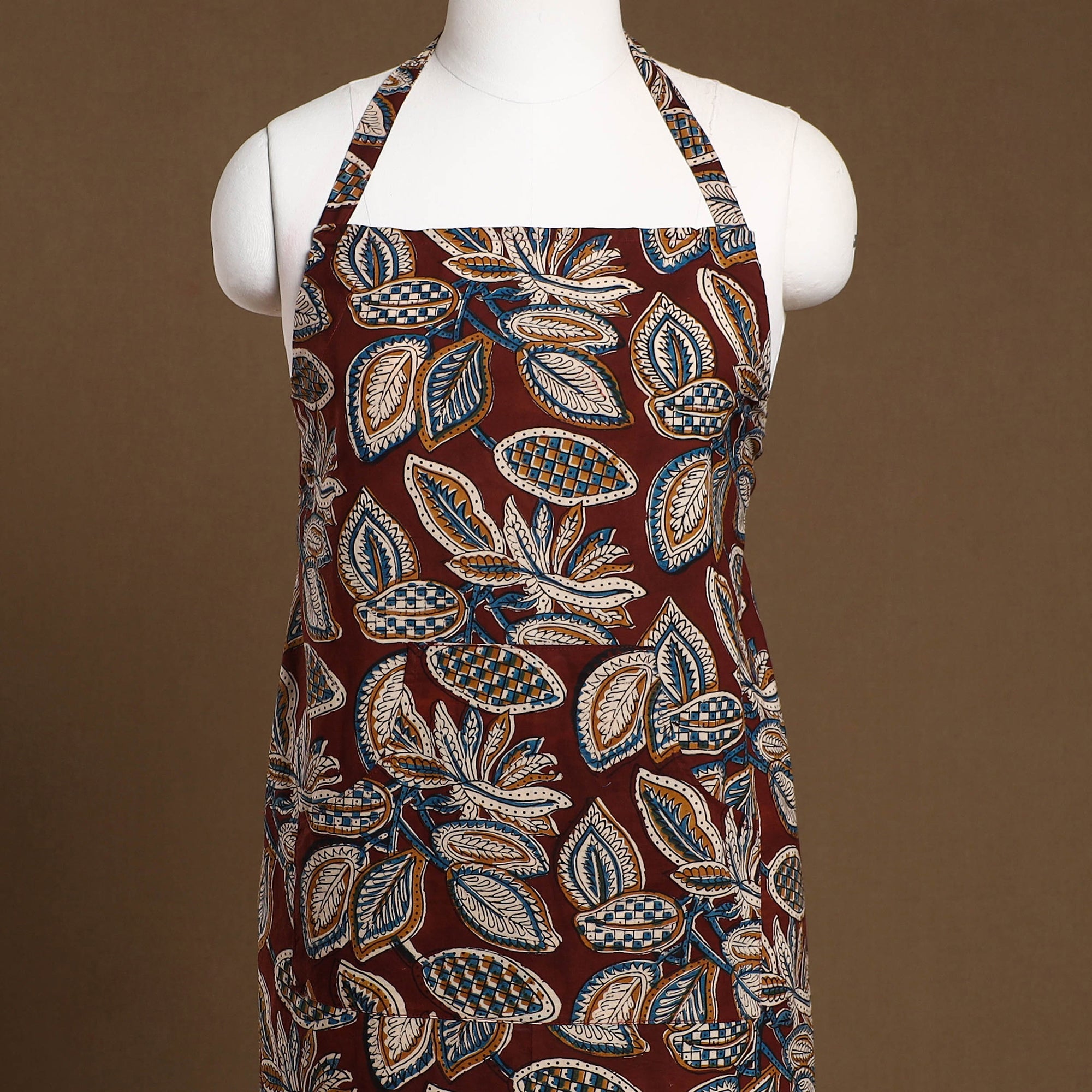 JALPARI Brown - Kalamkari Block Print Cotton Apron with Pocket 31 - view 2
