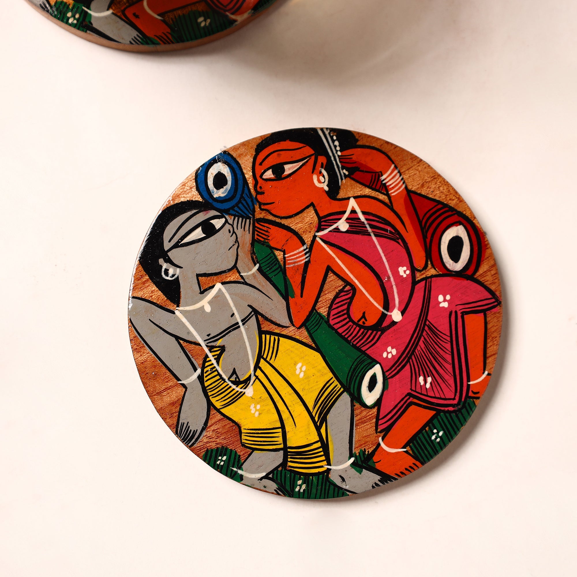 ITOKRI CRAFTS INITIATIVE Bengal Patua Handpainted Akashmoni Wooden Coasters (Set of 4) 30 - view 2