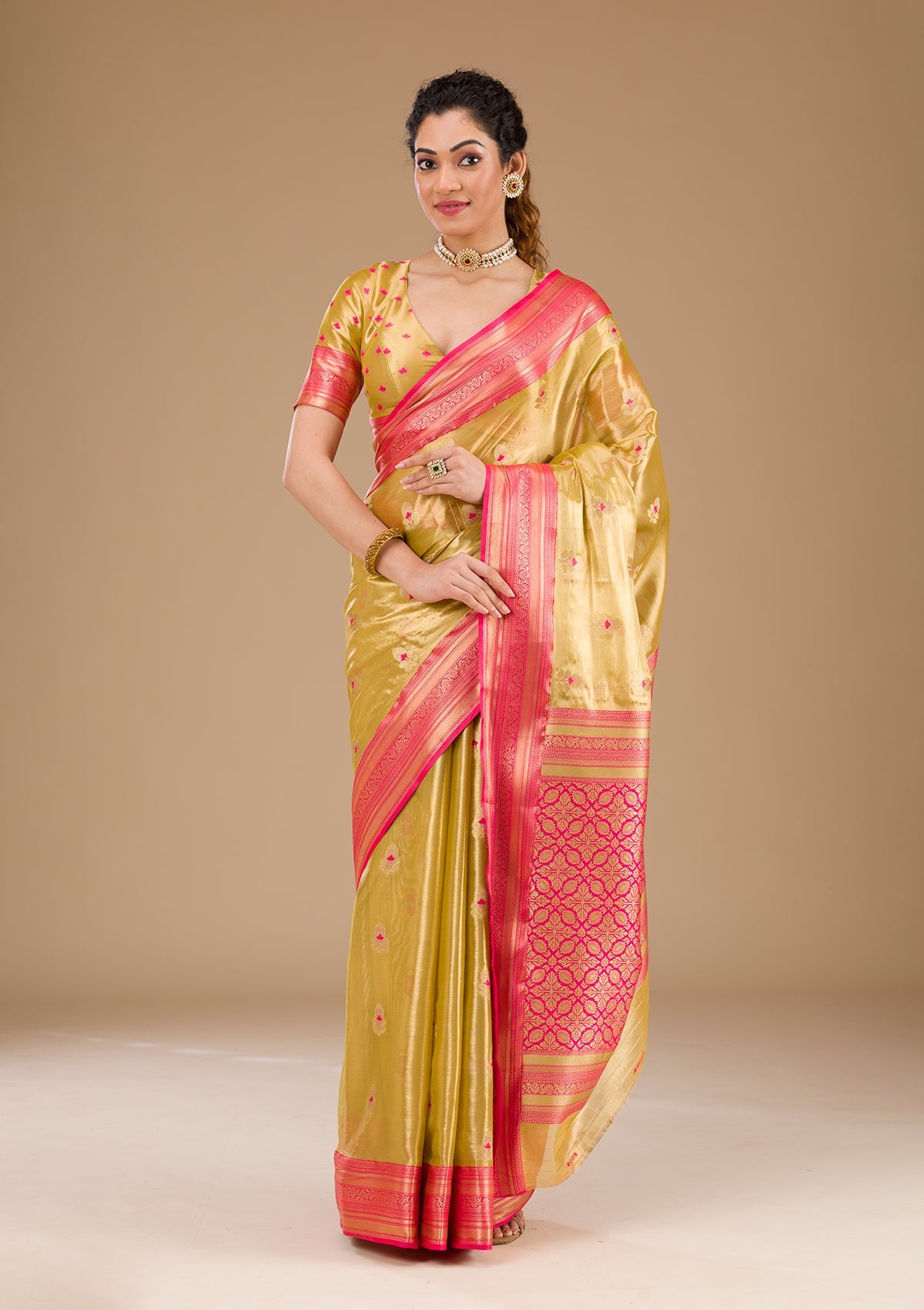 Koskii Leaf Green Zariwork Tissue Saree – Women's - view 2