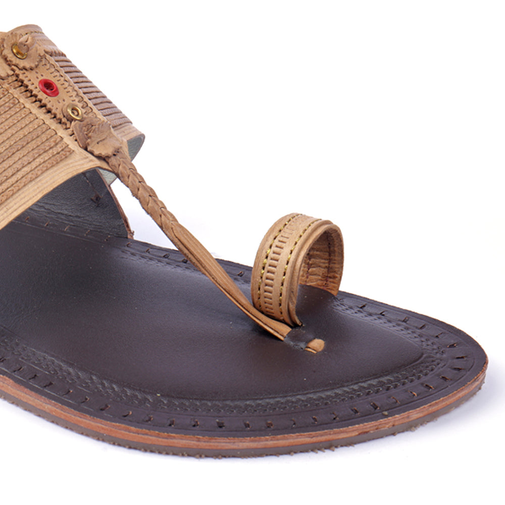 KORAKARI Brown Handstitched Leather Kolhapuri Men Slipper - view 3