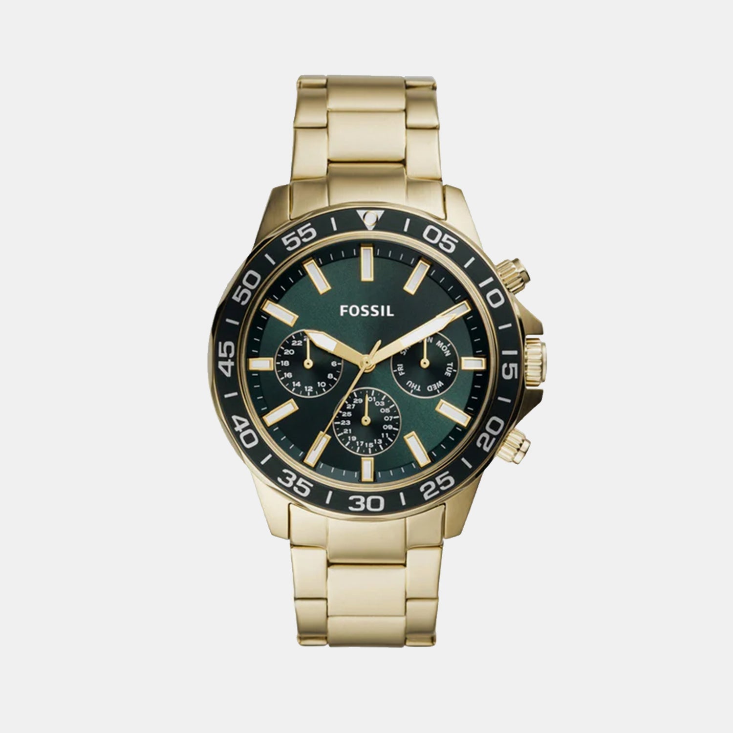 Fossil Bannon Men Quartz Green Dial Multi-Function Stainless Steel Watch BQ2493