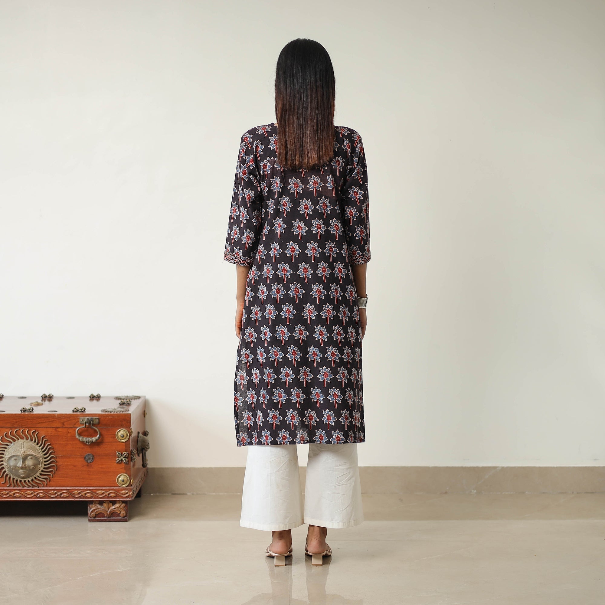 ITOKRI CASUALS Black - Block Printed Cotton Straight Ajrakh Kurta 07 - view 4