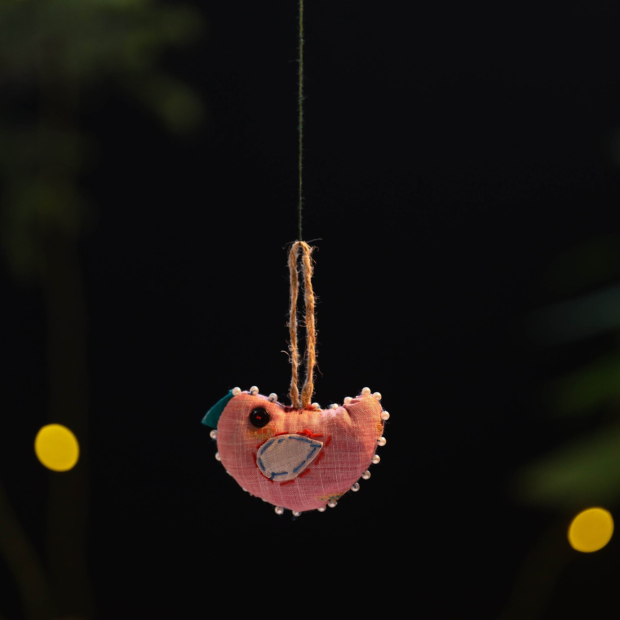 Upcycled thread beadwork – JAN SANDESH Bird - Upcycled Thread & Beadwork X-Mas Decor Hanging 12