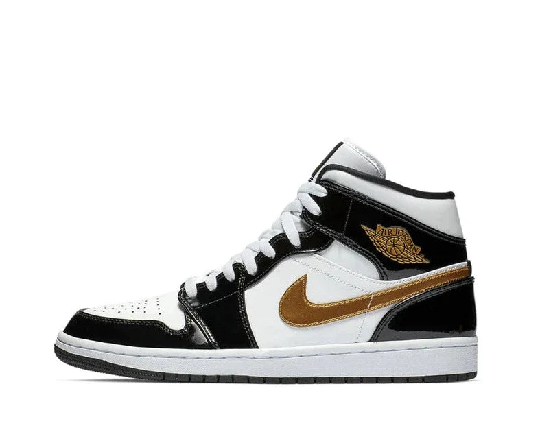 Sneaker Cafe Mumbai Jordan 1 Mid Patent Black White Gold