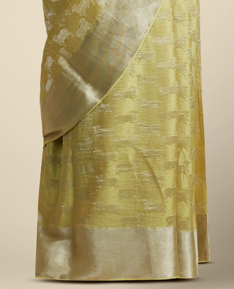 Pothys Yellow anial motifs pure crepe saree with self zari border - view 3