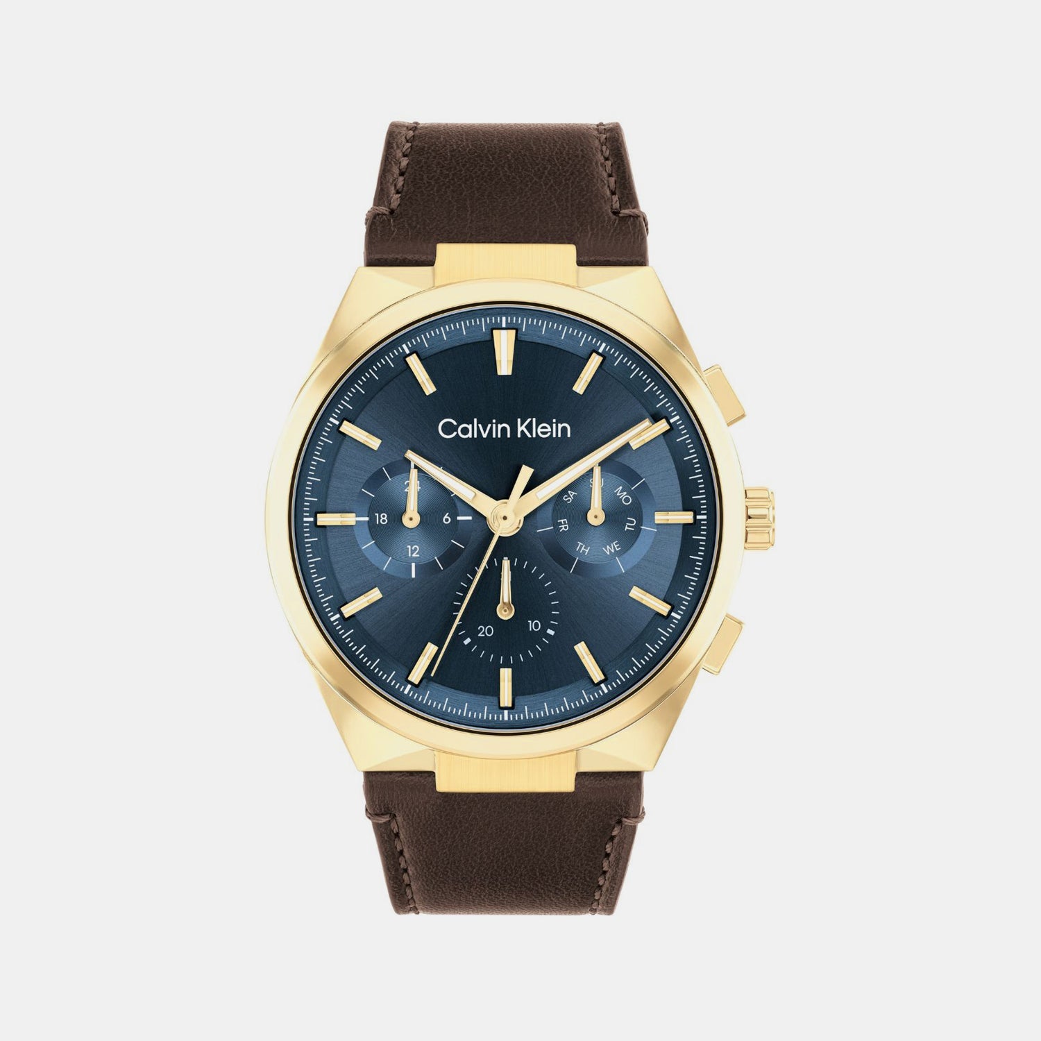 Calvin Klein Distinguish Men Quartz Dark Blue Dial Multi-Function Leather Watch 25200445