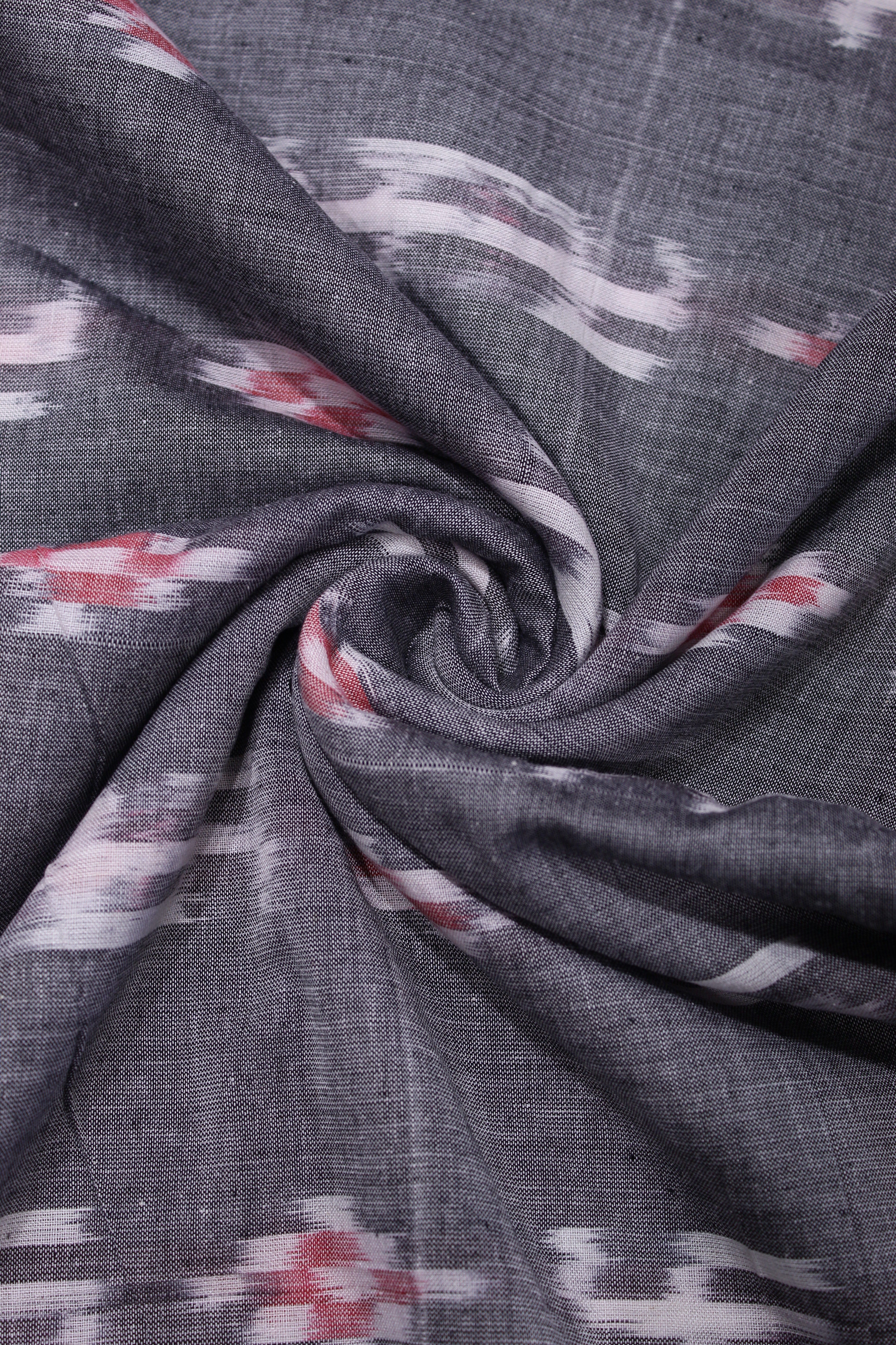 IndianVillèz Light Grey Pasapali Swastik Sambalpuri Ikat Cotton Fabric