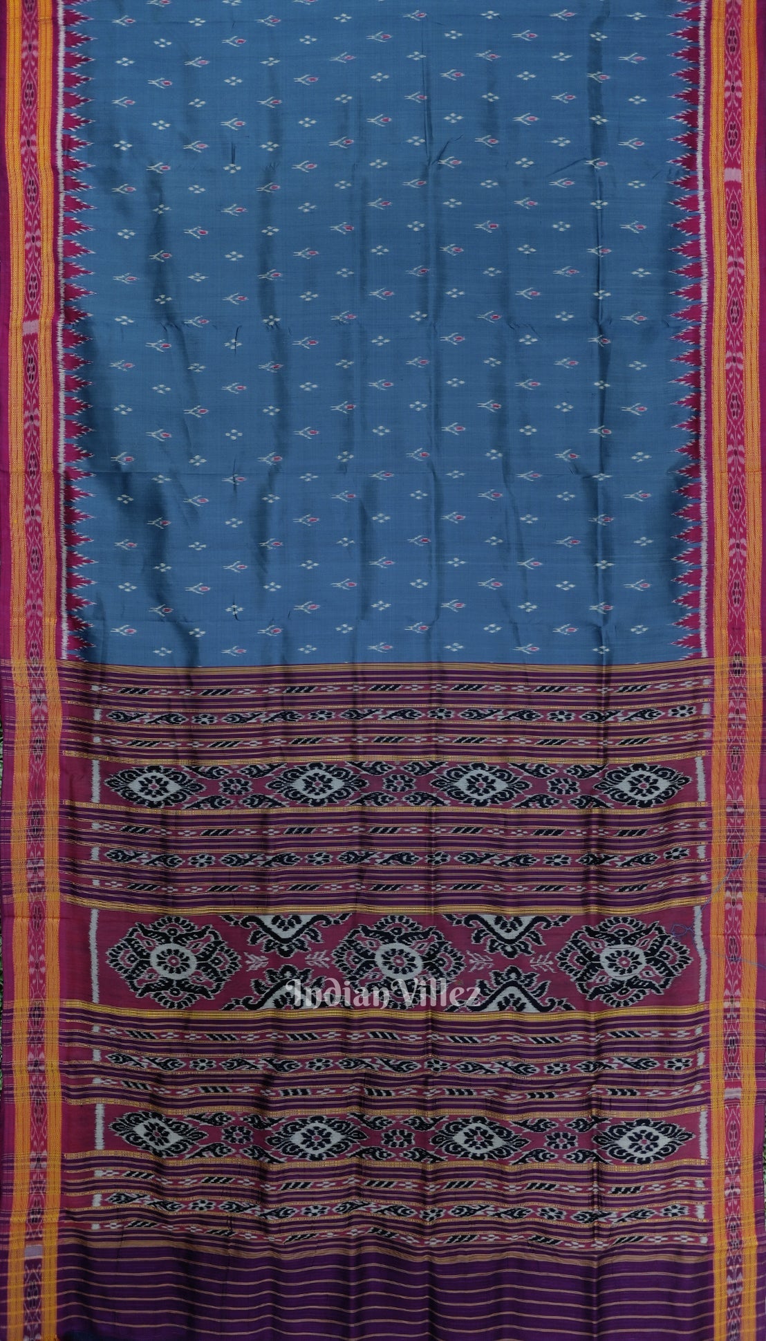 IndianVillèz Steel Blue Mayur Chandrika Odisha Ikat Khandua Silk Saree - view 5