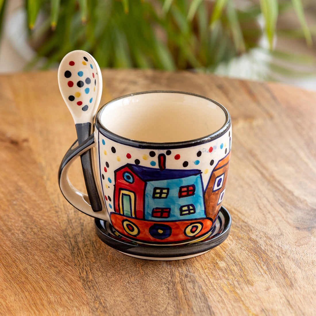 Soup coffee mug – EXCLUSIVELANE 'The Hut Jumbo Cuppas' Hand-Painted Ceramic Soup & Coffee Mug With Coaster And Spoon (300 ml)