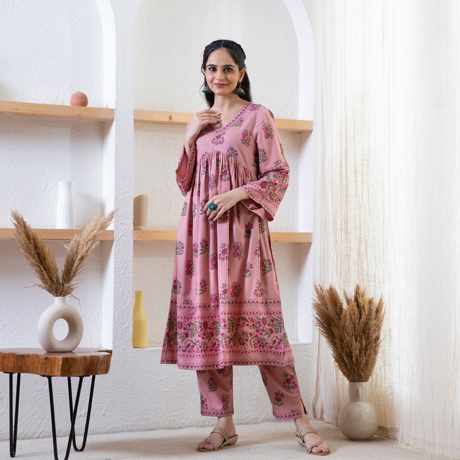 BlackTree Baby Pink Floral Kurta Pant Set