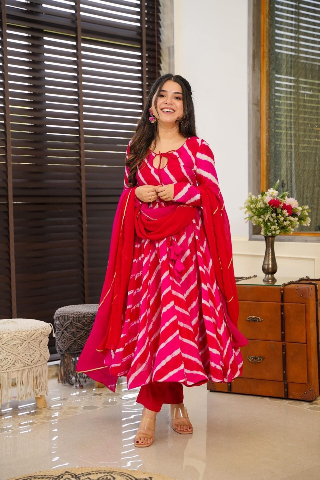 Idaho-o Pink leheriya organza suit set - view 2