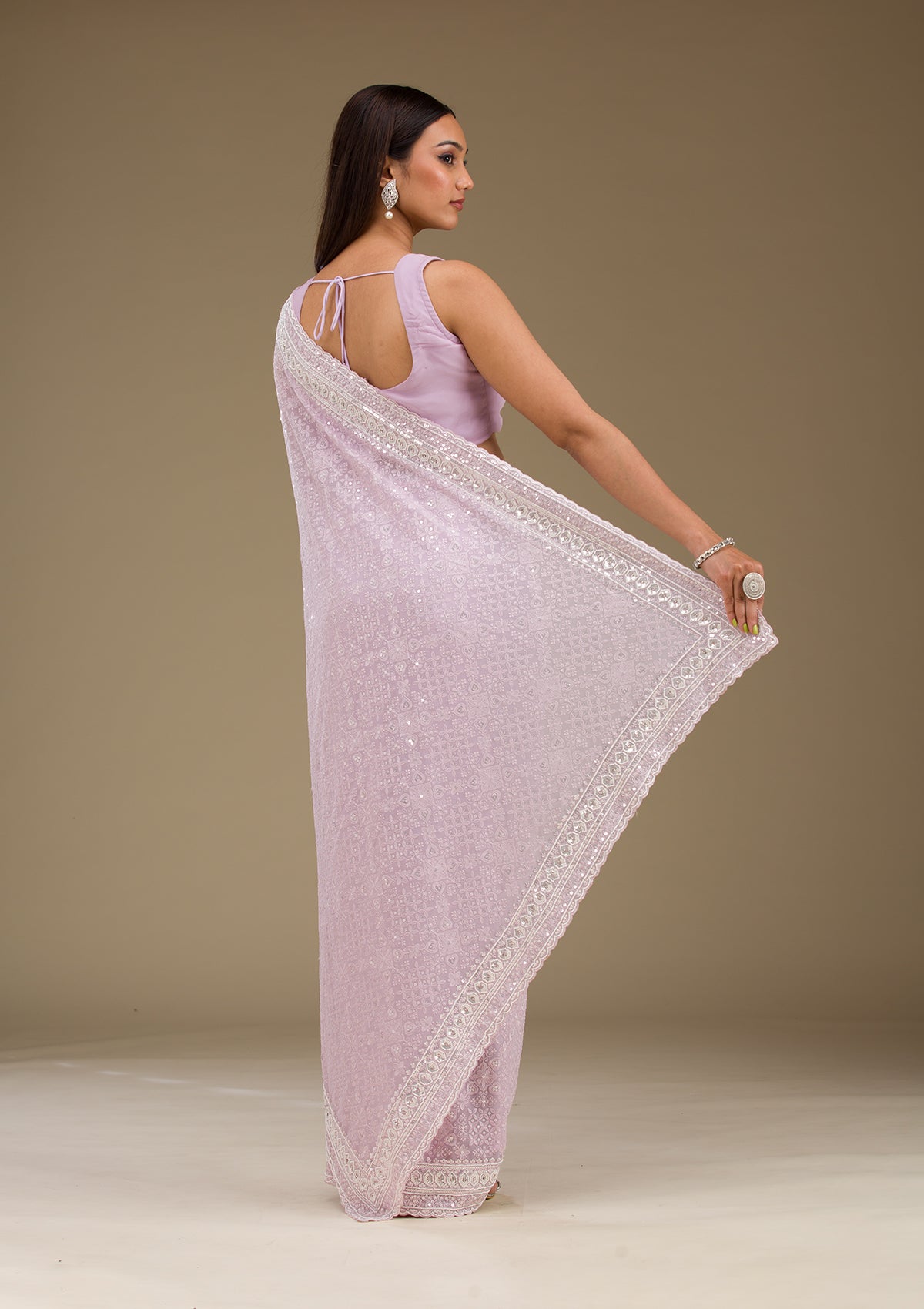 Koskii Lavender Sequins Georgette Saree – Women's - view 2