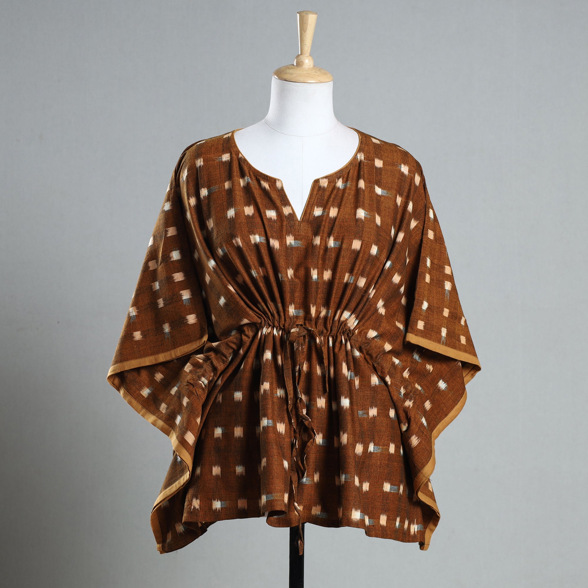 CHUTNEY CRAFT STUDIO Brown - Ikat Weave Cotton Kaftan with Tie-Up Waist (Short)