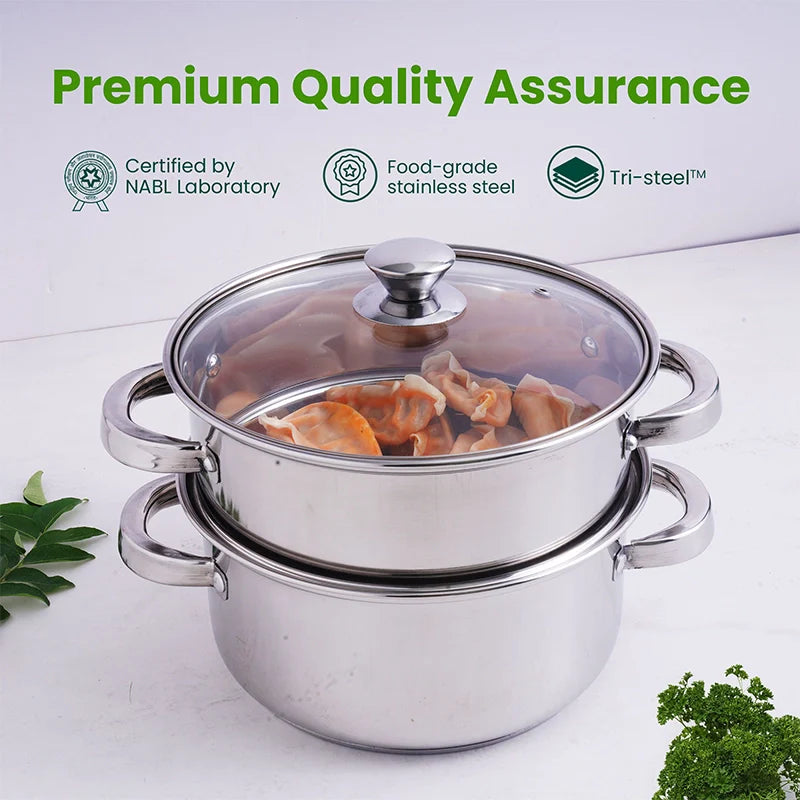 The Indus Valley Tri-steel Multi Purpose Stainless Steel Steamer with Sandwich bottom | Vegetable Steamer | Khandvi/Modak/Momo Maker | Steaming Pot 1. - view 7