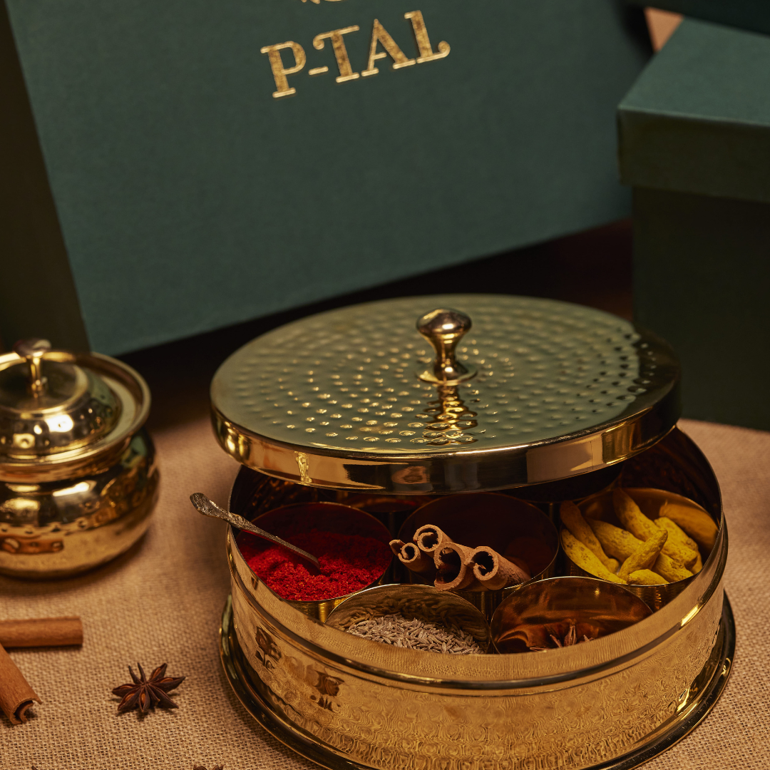 P-TAL Brass Masala Daani / Spice Box in Gift Box