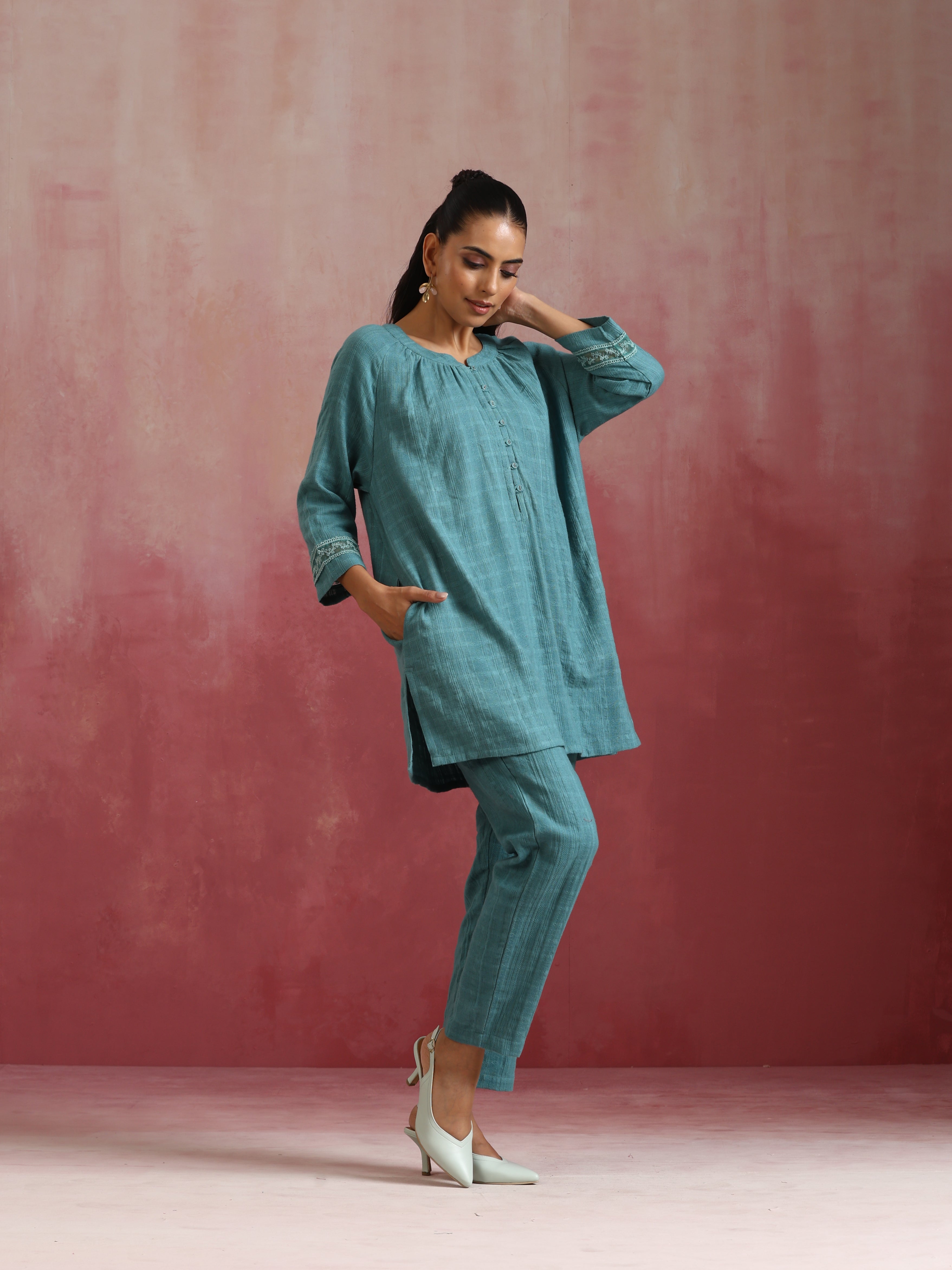trueBrowns Light Blue Cotton Dobby Co-ord set - view 2