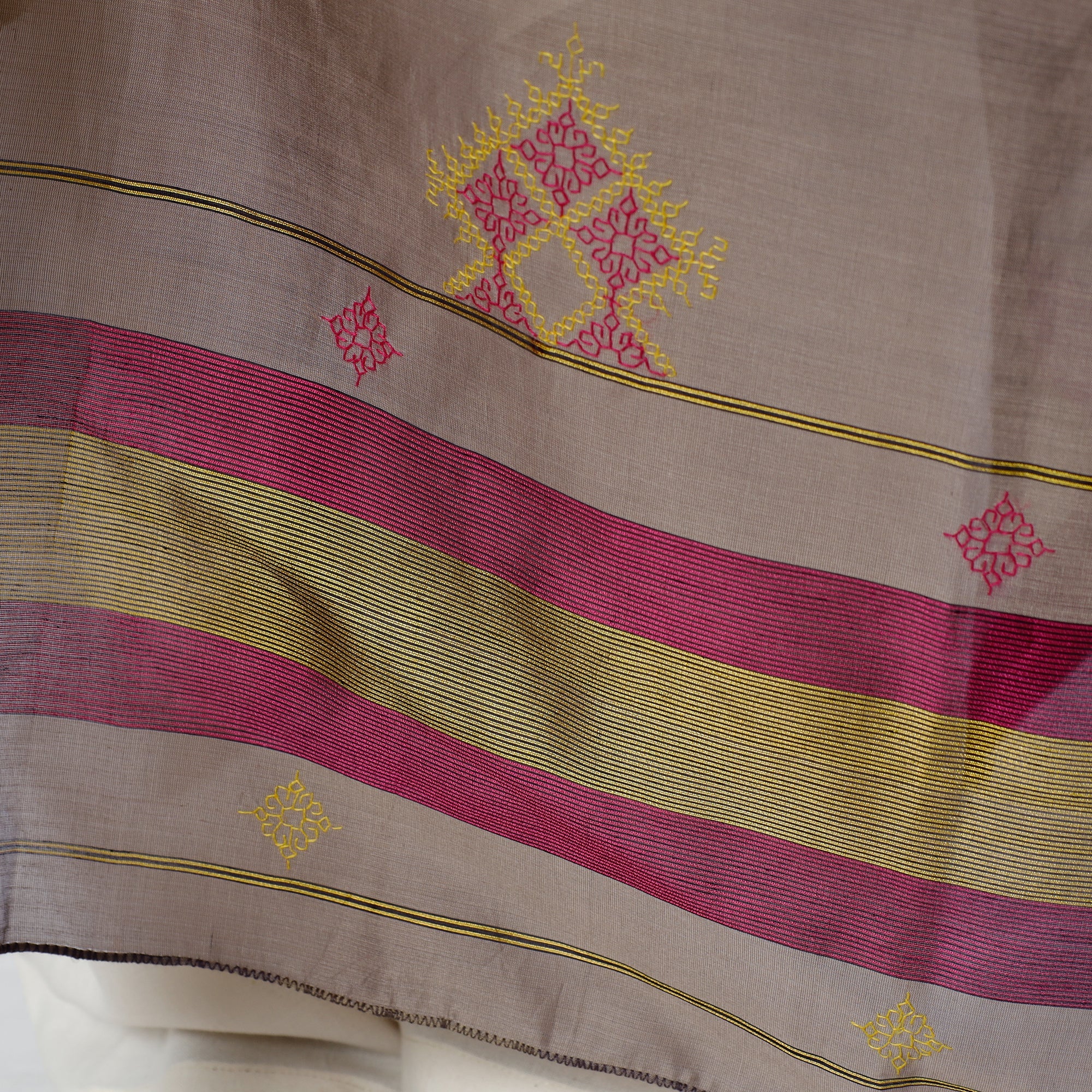 ITOKRI CRAFTS INITIATIVE Brown - Gavanti Kasuti Embroidery Handloom Maheshwari Silk Dupatta - view 5
