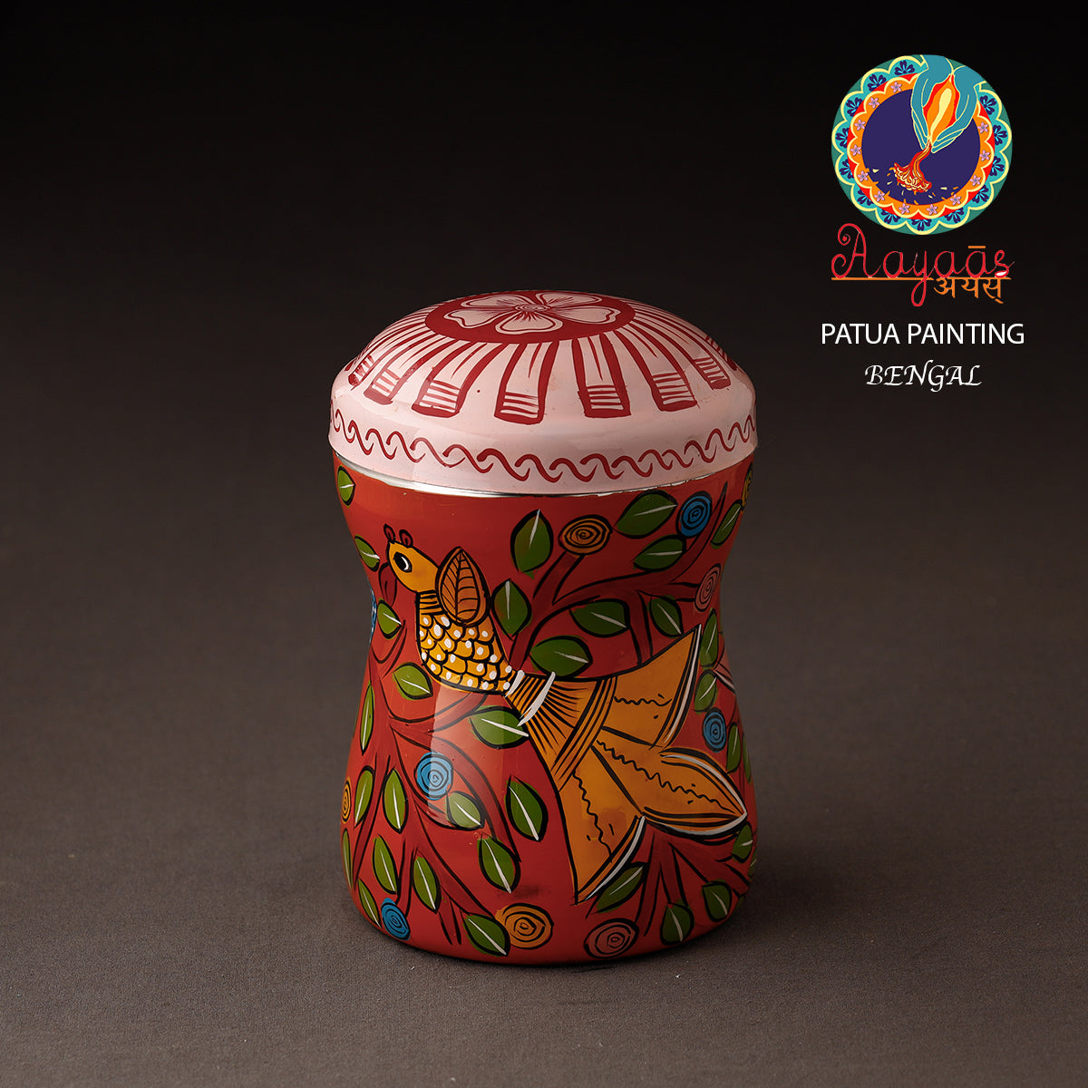 AAYAAS Bengal Patua Handpainted Stainless Steel Multi Utility Container