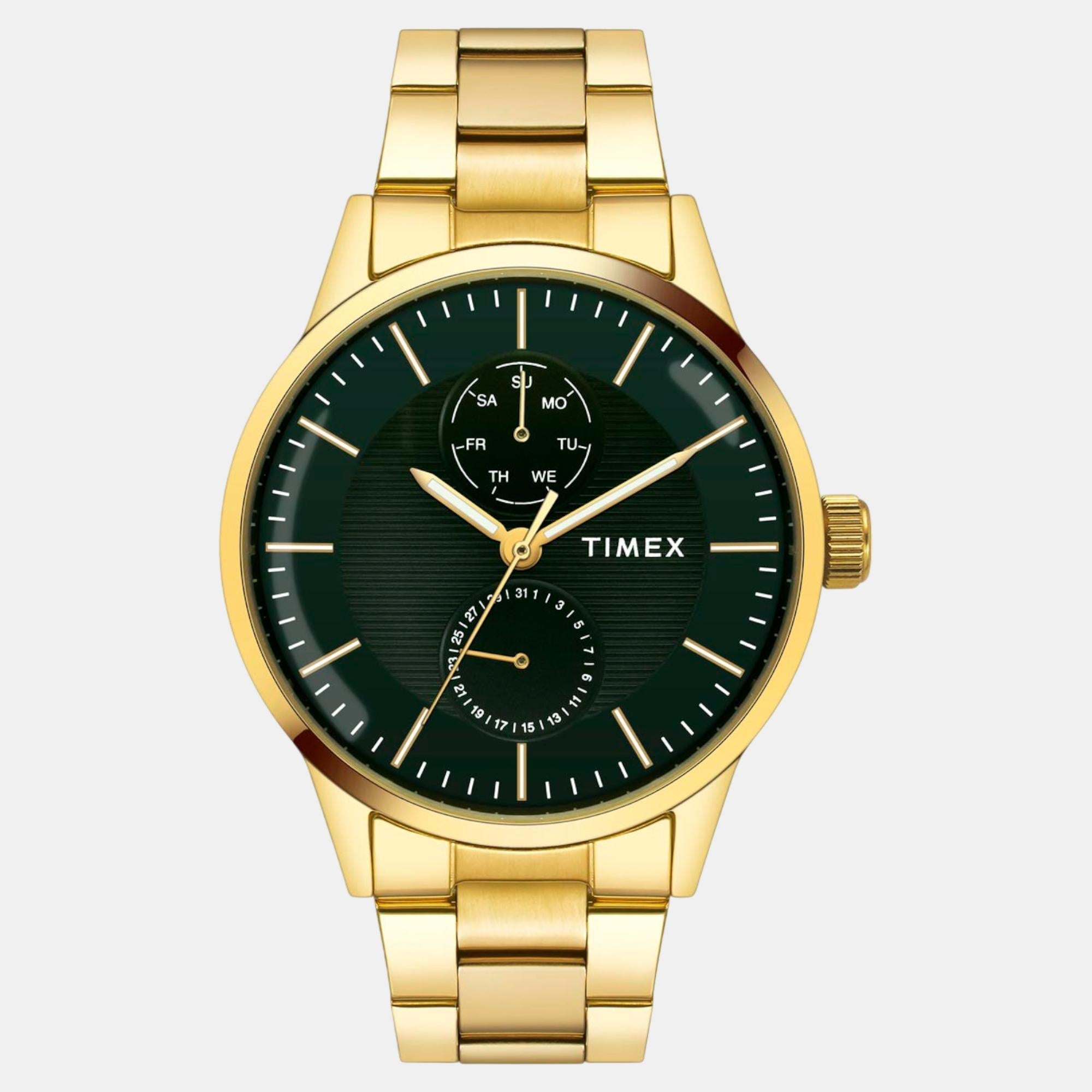 Timex Fashion Men Quartz Green Dial Multi-Function Stainless Steel Watch TWEG19939
