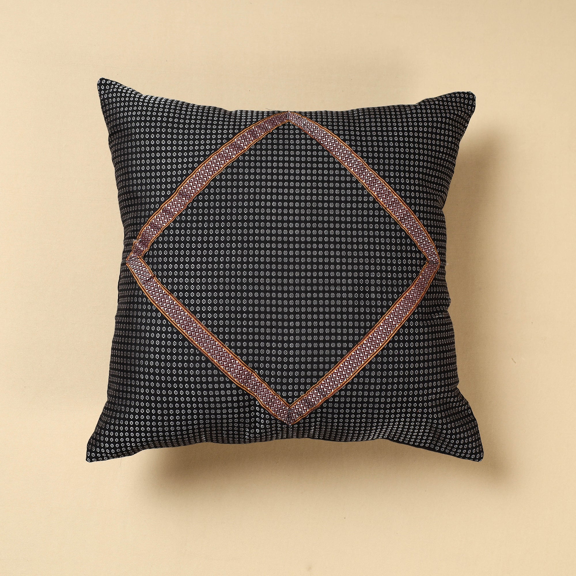 NOORI BAZAR Black - Khun Weave Cotton Cushion Cover (16 x 16 in)