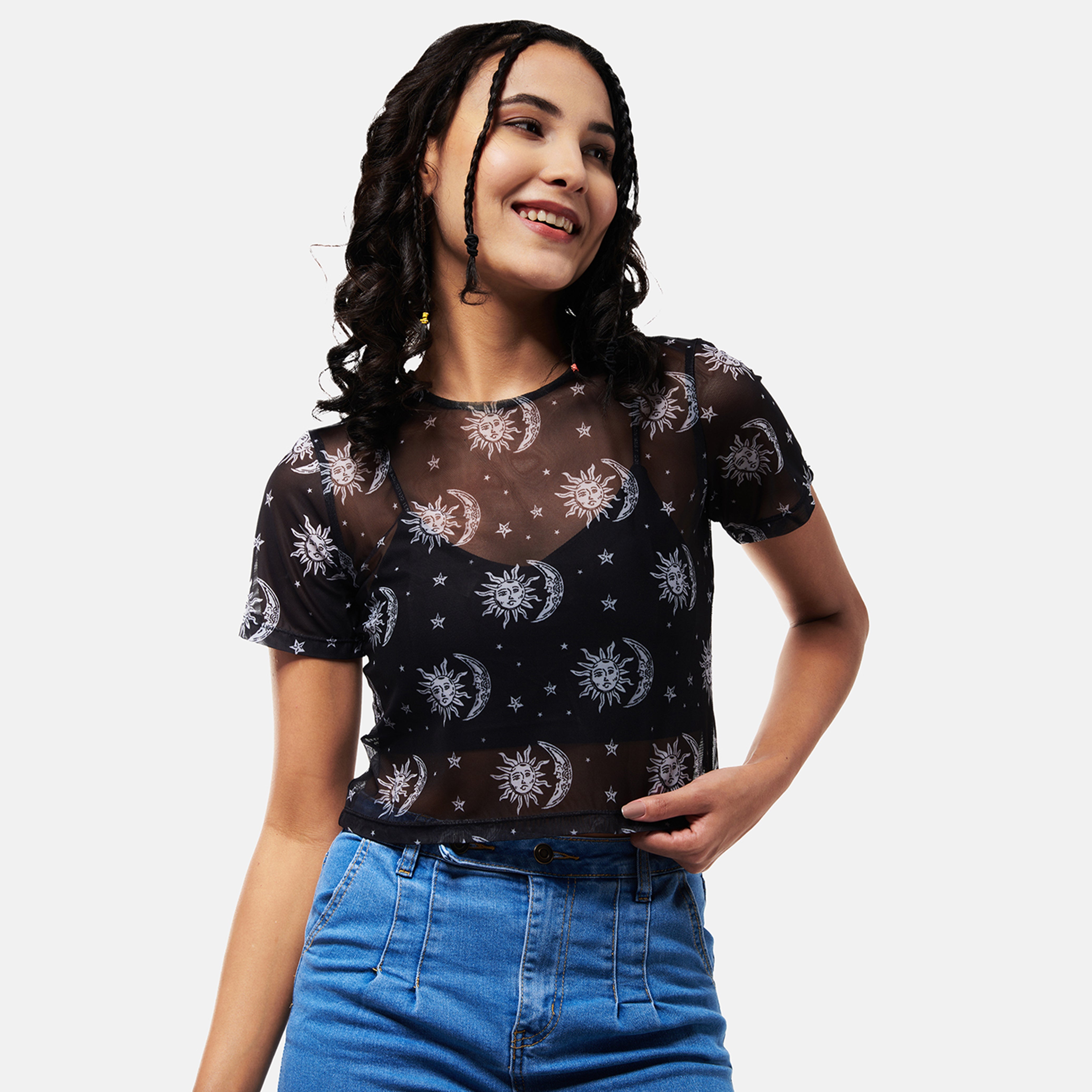 VSCO Black Sun Print Mesh Top - view 2
