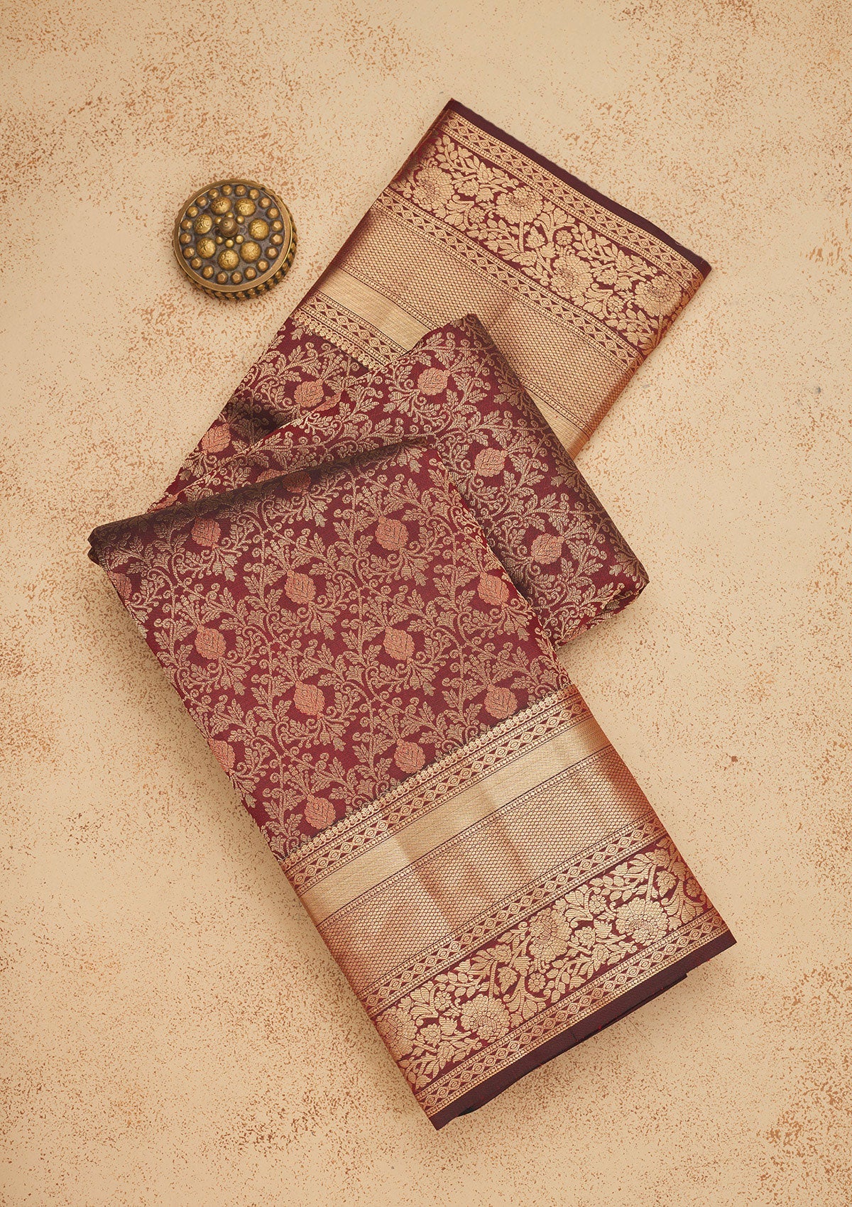 Koskii Brown Zariwork Pure Silk Saree – Women's