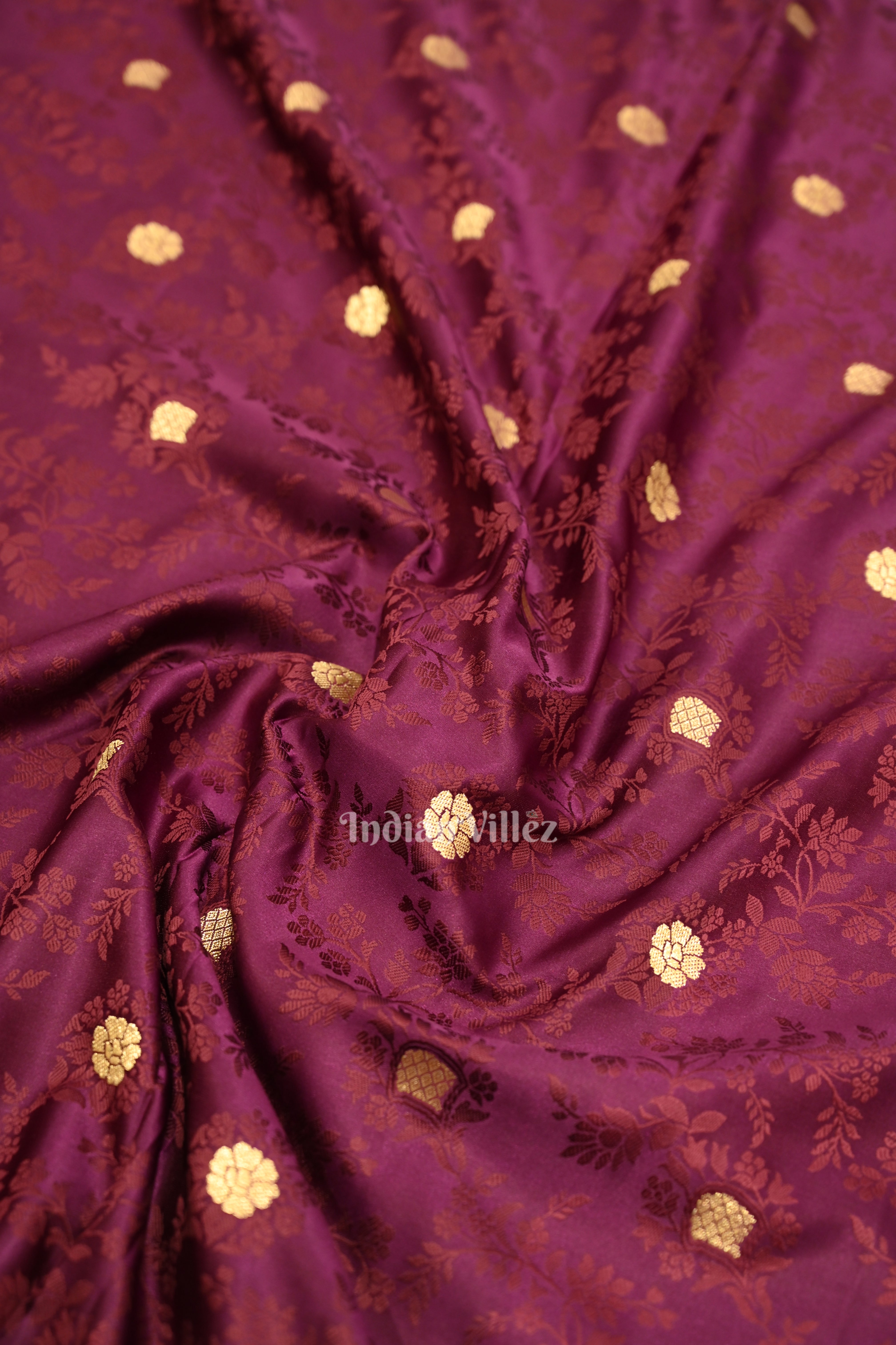 IndianVillèz Wine Purple Soft Pure Mashru Satin Silk Banarasi Saree - view 2