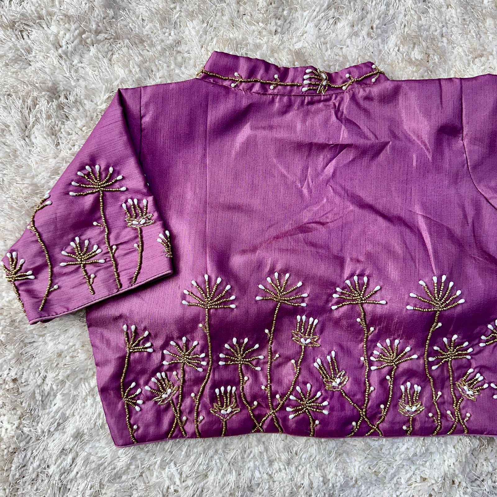 ClothsVilla Purple Pista Silk Blouse with Handwork and Designer Handcrafted Collar - view 5