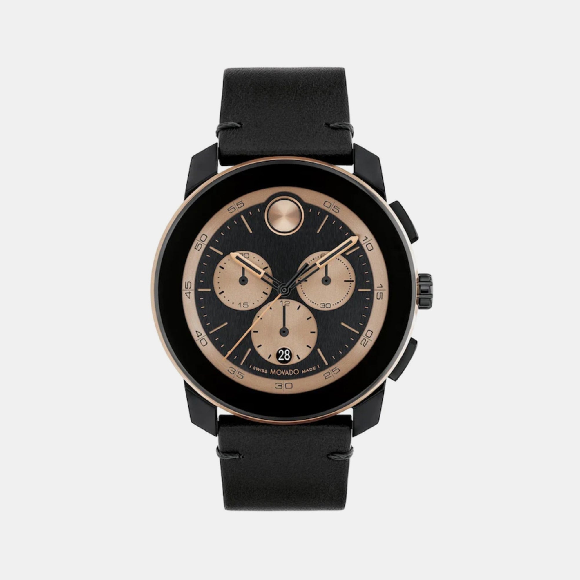 Movado Bold Men Quartz Black Dial Chronograph Leather Watch 3601114