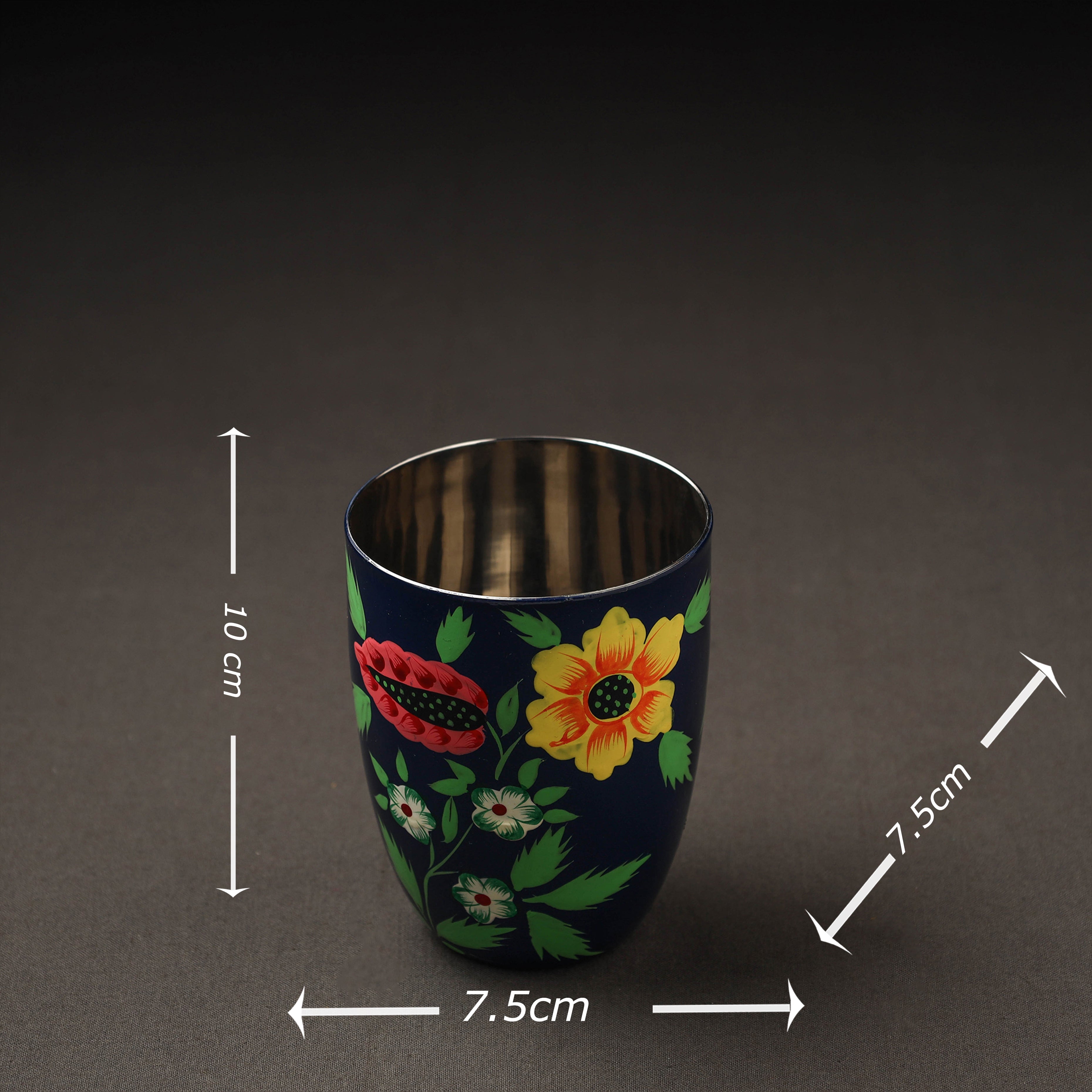 AAYAAS Blue - Floral Handpainted Enamelware Stainless Steel Glass - view 3