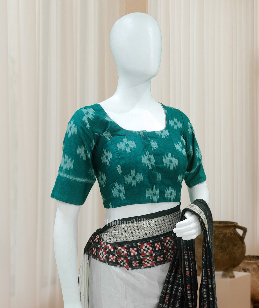 IndianVillèz Green Odisha Ikat Sambalpuri Cotton Blouse