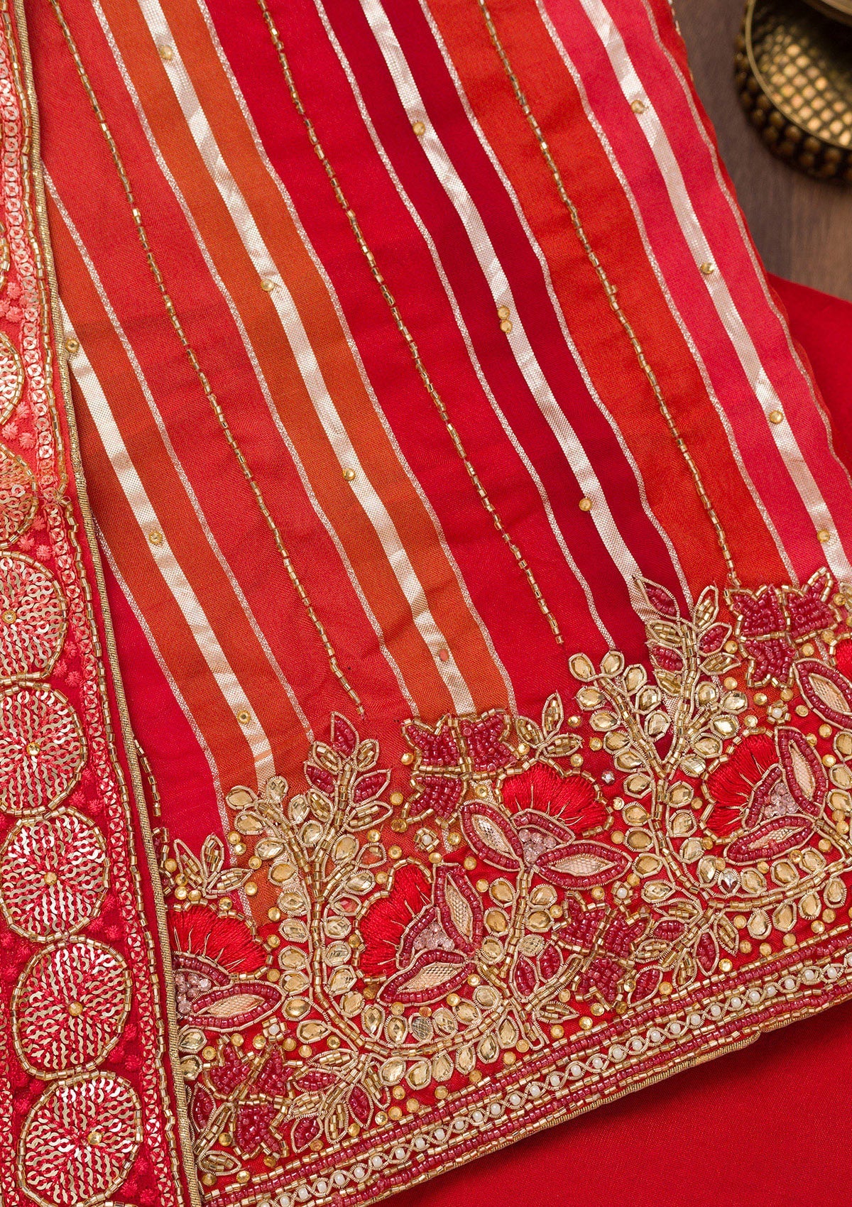 Koskii Red Zariwork Semi Crepe Unstitched Salwar Suit - view 2