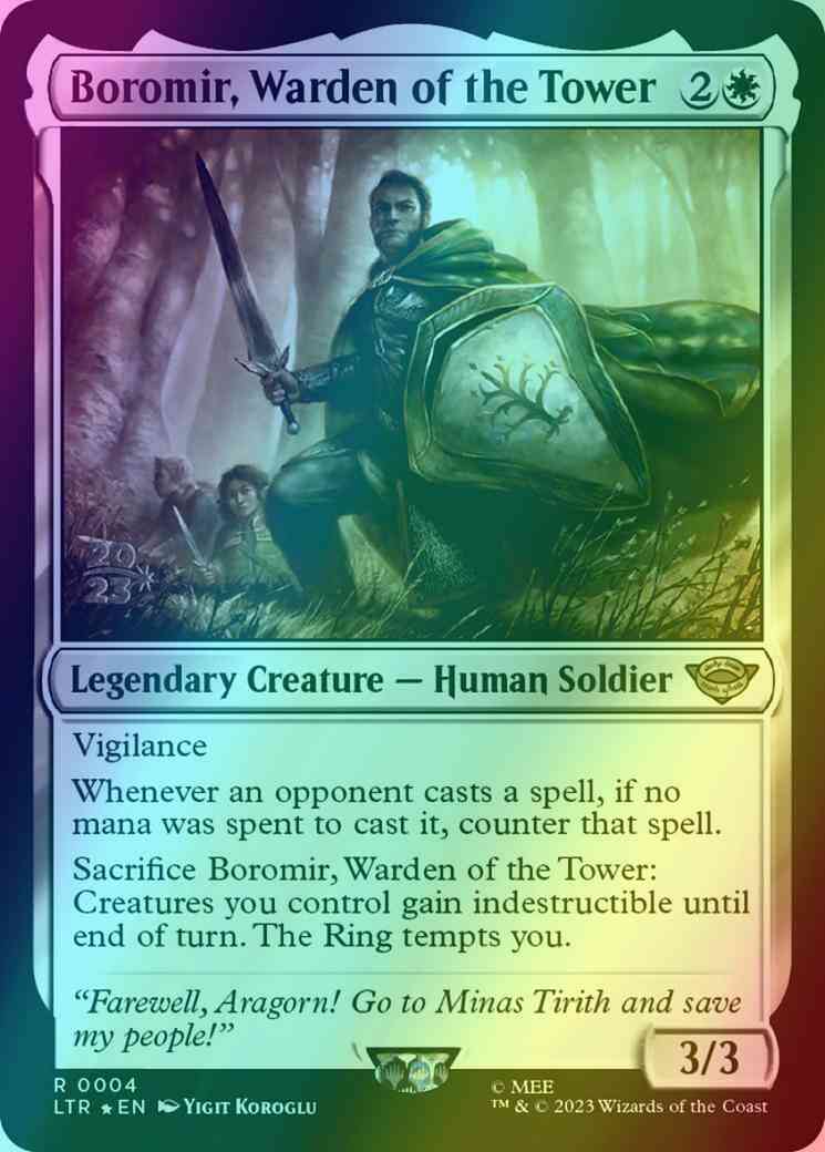 Tower 4s prerelease – Magic Boromir, Warden of the Tower [4s] [Prerelease] [The Lord of the Rings: Tales of Middle-earth: Promos] [Foil]