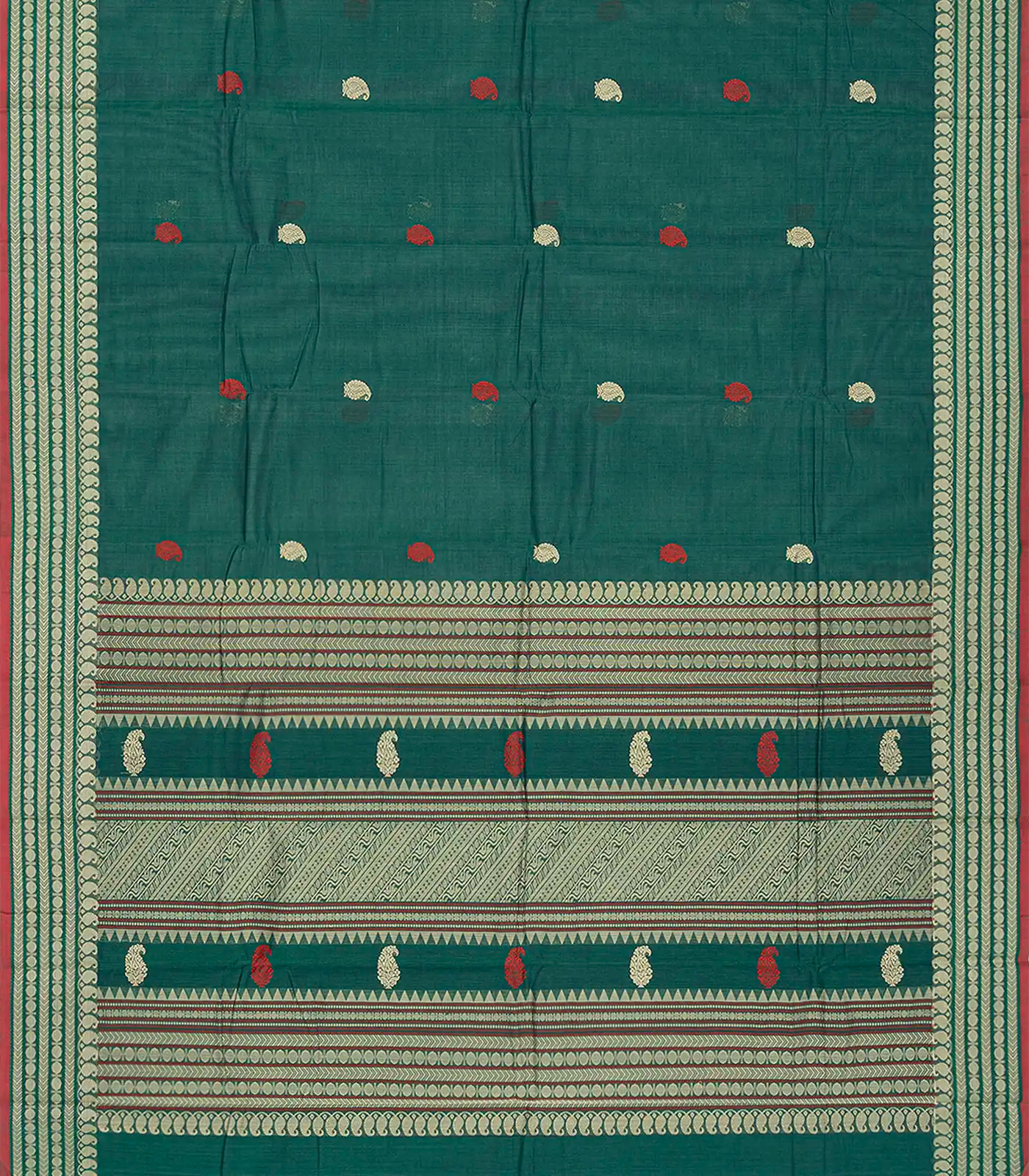 RmKV Sea Green Handloom Kanchi Cotton Saree With Mango Buttas-Sea Green - view 2