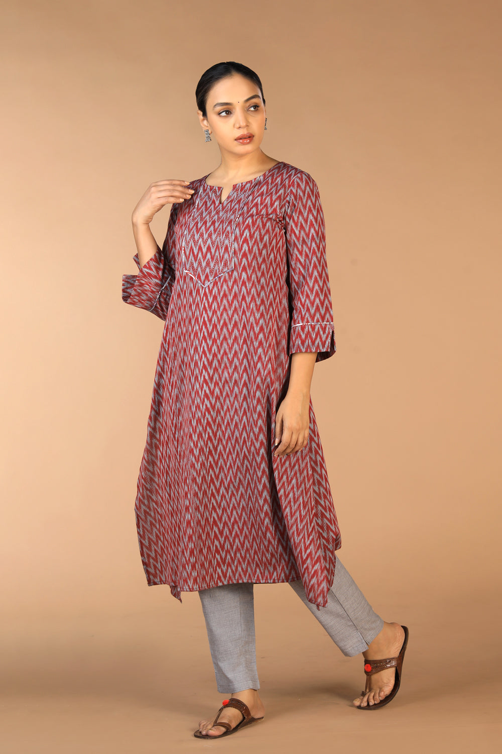 Kalanjali Ethnics Cotton pochampally Ikat – Maroon