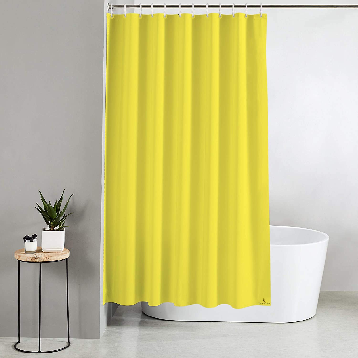 Kuber Industries Peva Polyvinyl Chloride Heavy Duty Plastic Shower Curtain with Hooks KUBMART11532, 70x80 Inches (Yellow)