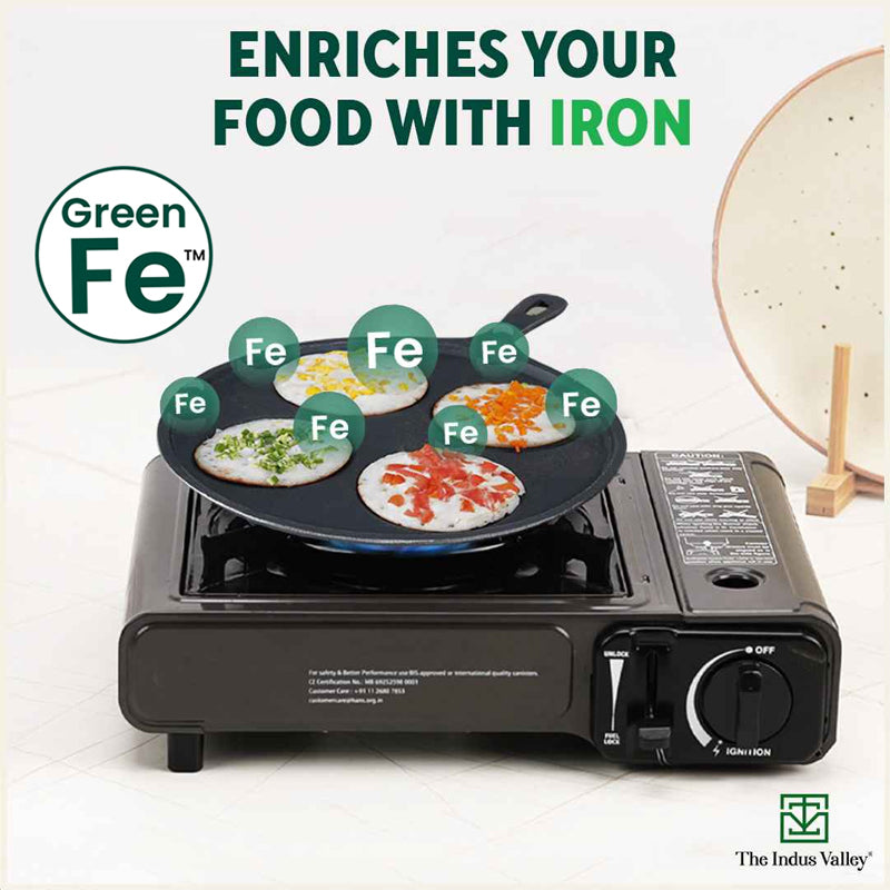 The Indus Valley CASTrong Cast Iron Uttapam/ Set Dosa Tawa, 4 Pit,Pre-seasoned, 100% Pure, Toxin-free, Induction, 27.5cm - view 6
