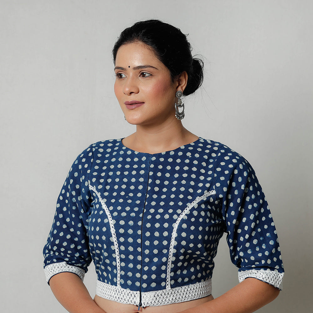 ITOKRI CASUALS Blue - Bagru Dabu Block Printed Cotton Stitched Blouse