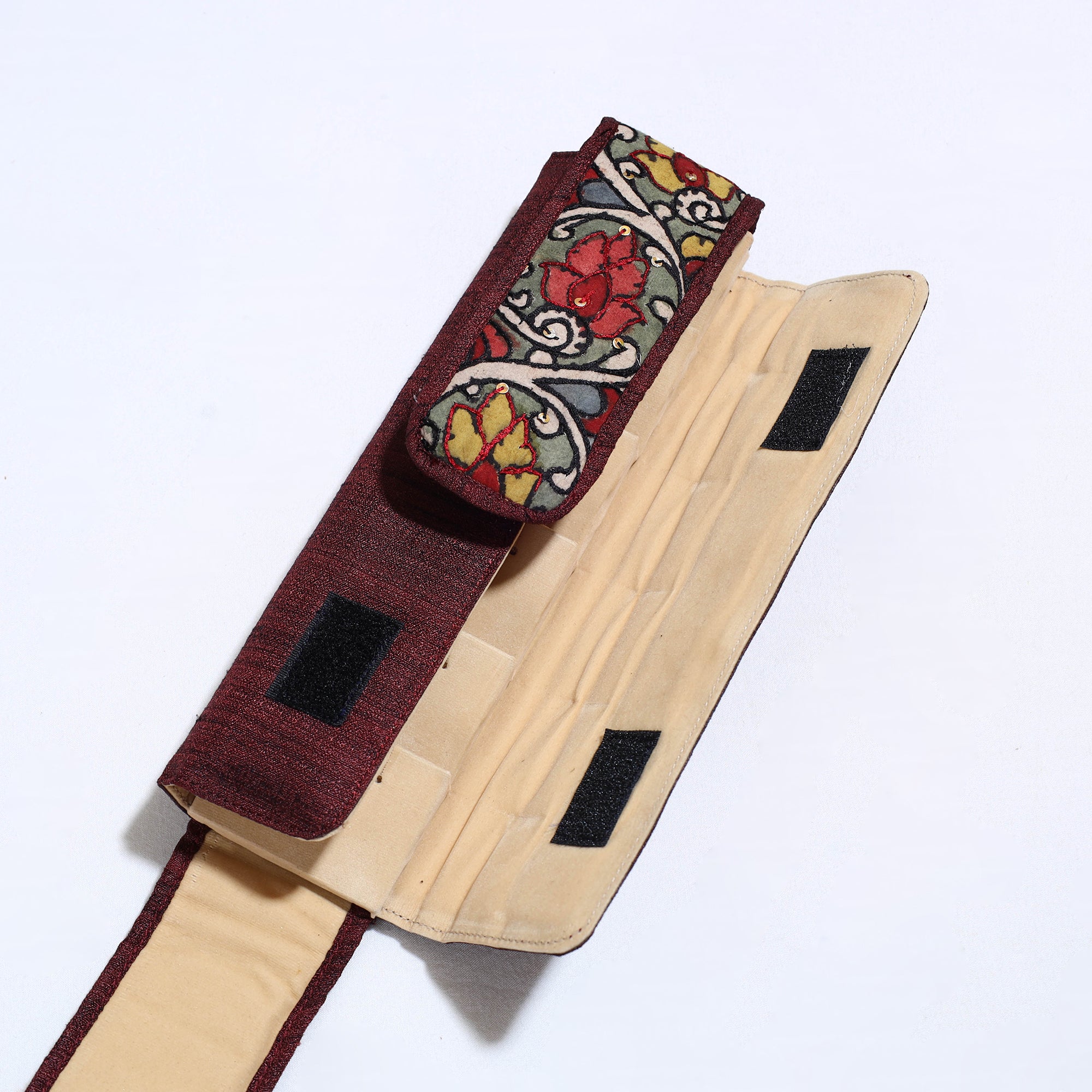 DWARAKA PLUS Brown - Handpainted Kalamkari Natural Dyed Ghicha Silk Earrings Pouch 02 - view 3